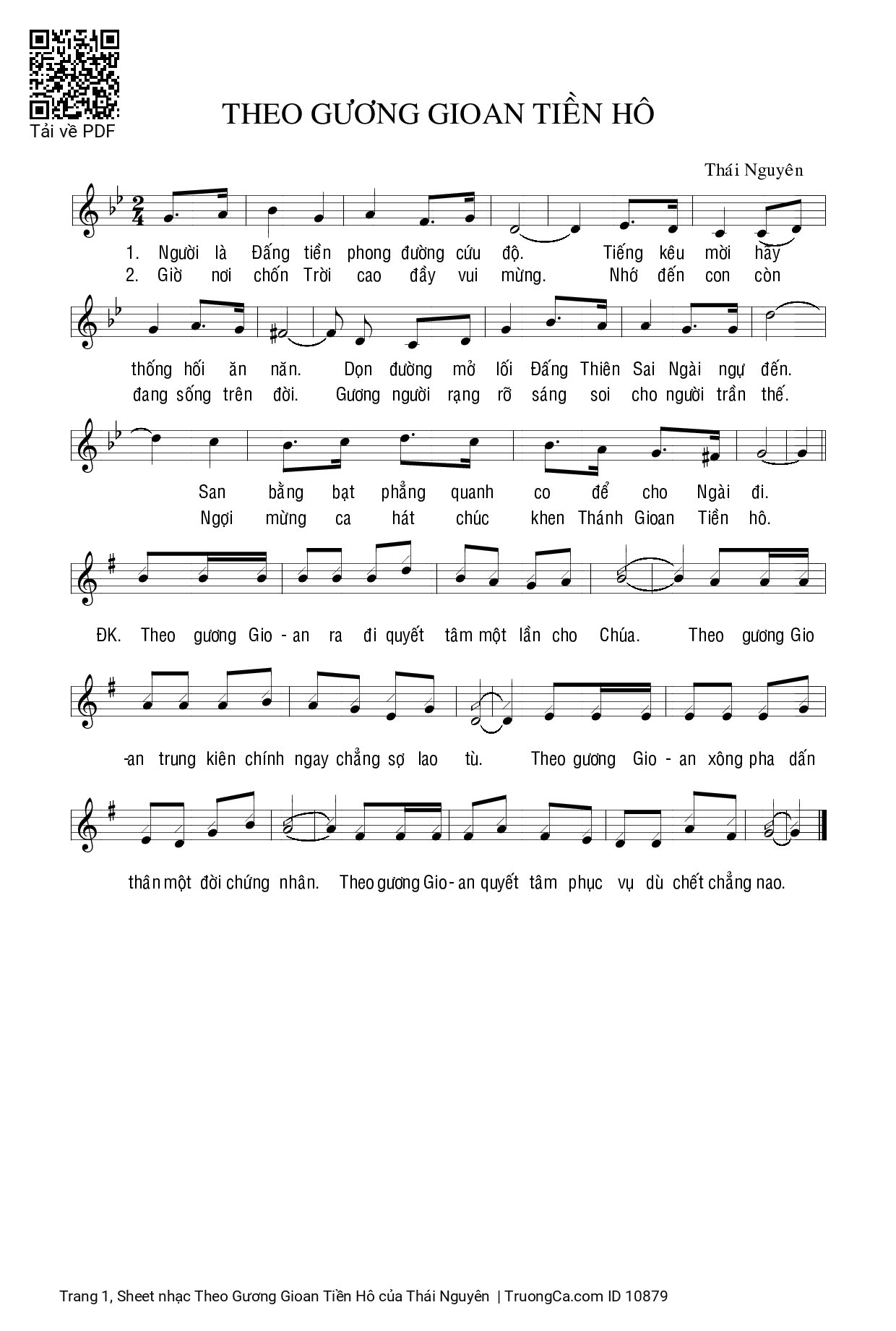 Sheet PDF of Theo Gương Gioan Tiền Hô
