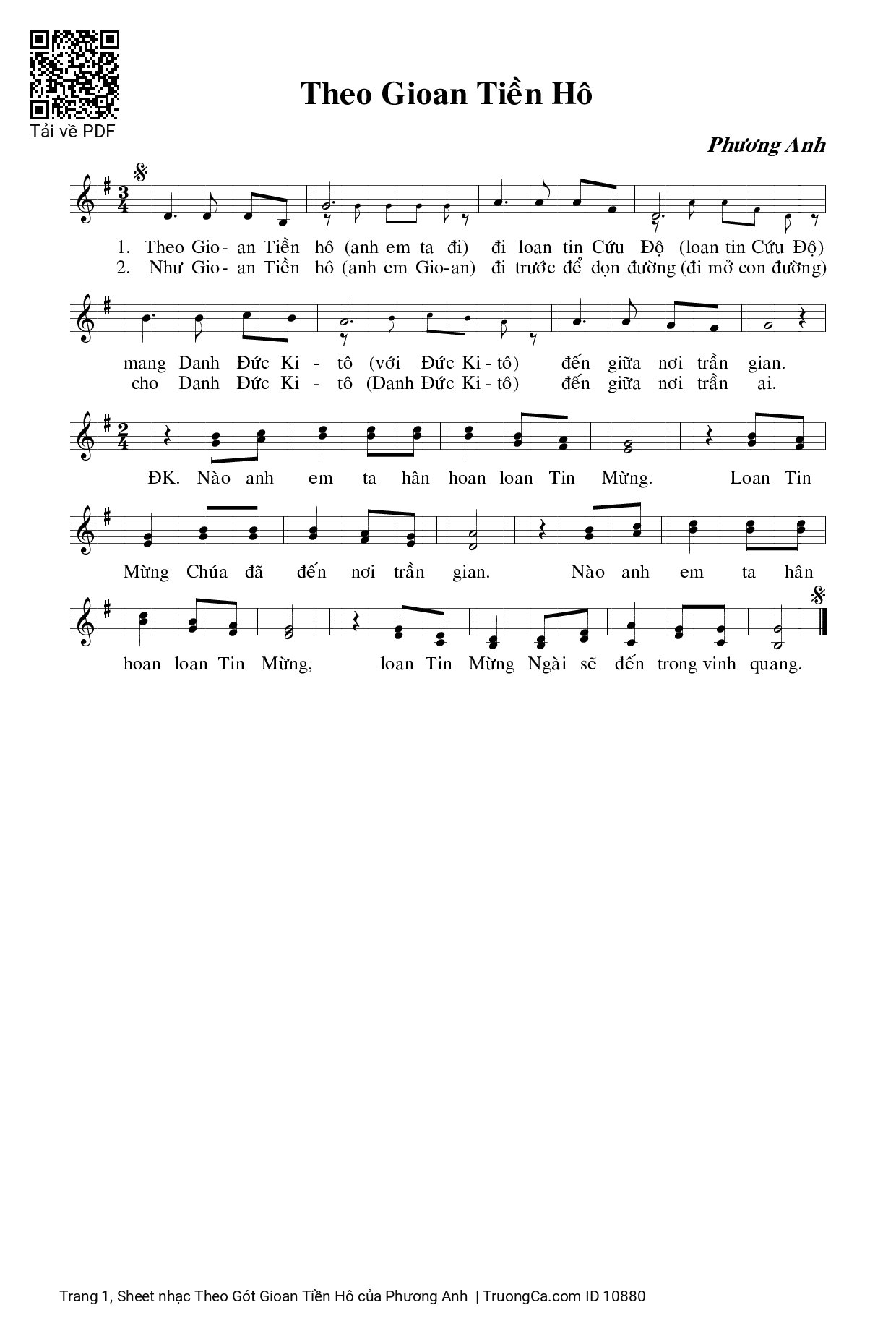 Sheet PDF of Theo Gót Gioan Tiền Hô