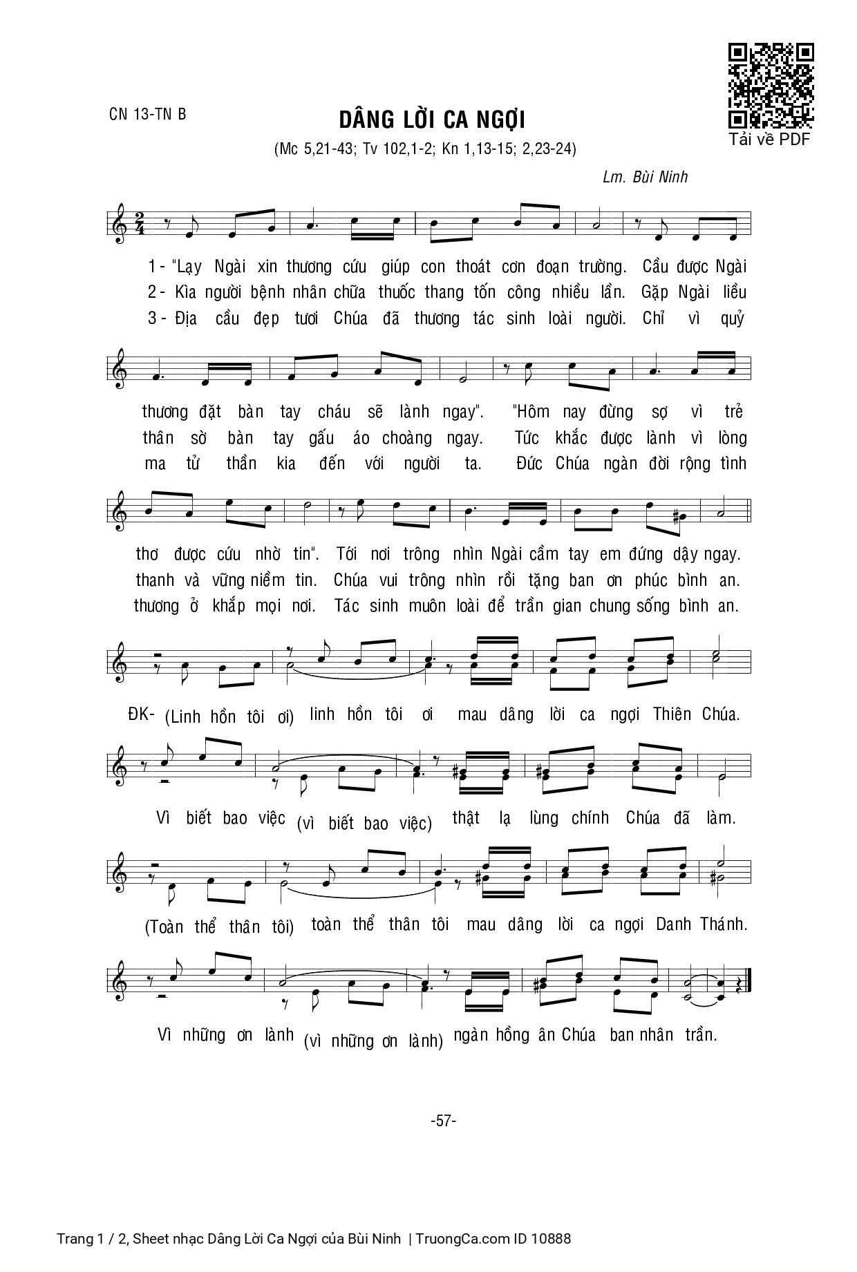 Page 1 of Sheet music PDF Dâng Lời Ca Ngợi - Bùi Ninh