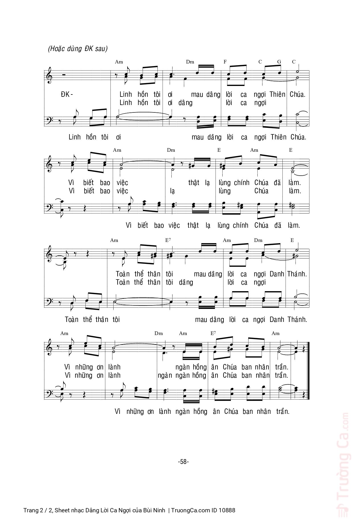 Page 2 of Sheet music PDF Dâng Lời Ca Ngợi - Bùi Ninh