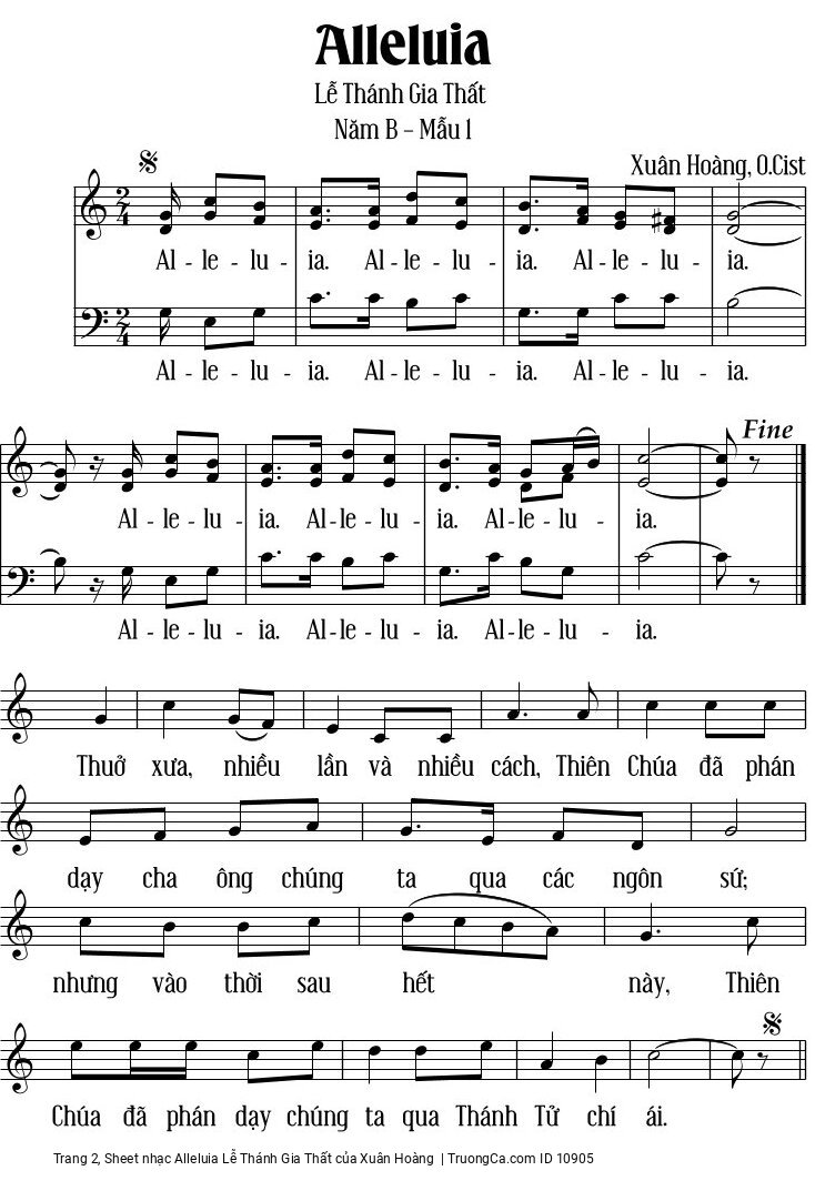Page 2 of Sheet music PDF Alleluia Lễ Thánh Gia Thất - Xuân Hoàng