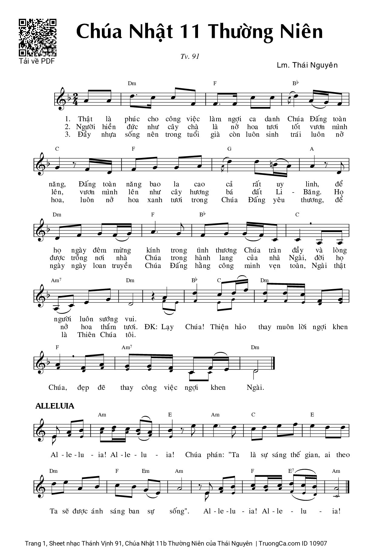 Page 1 of Sheet music PDF Thánh Vịnh 91, Chúa Nhật 11b Thường Niên - Thái Nguyên