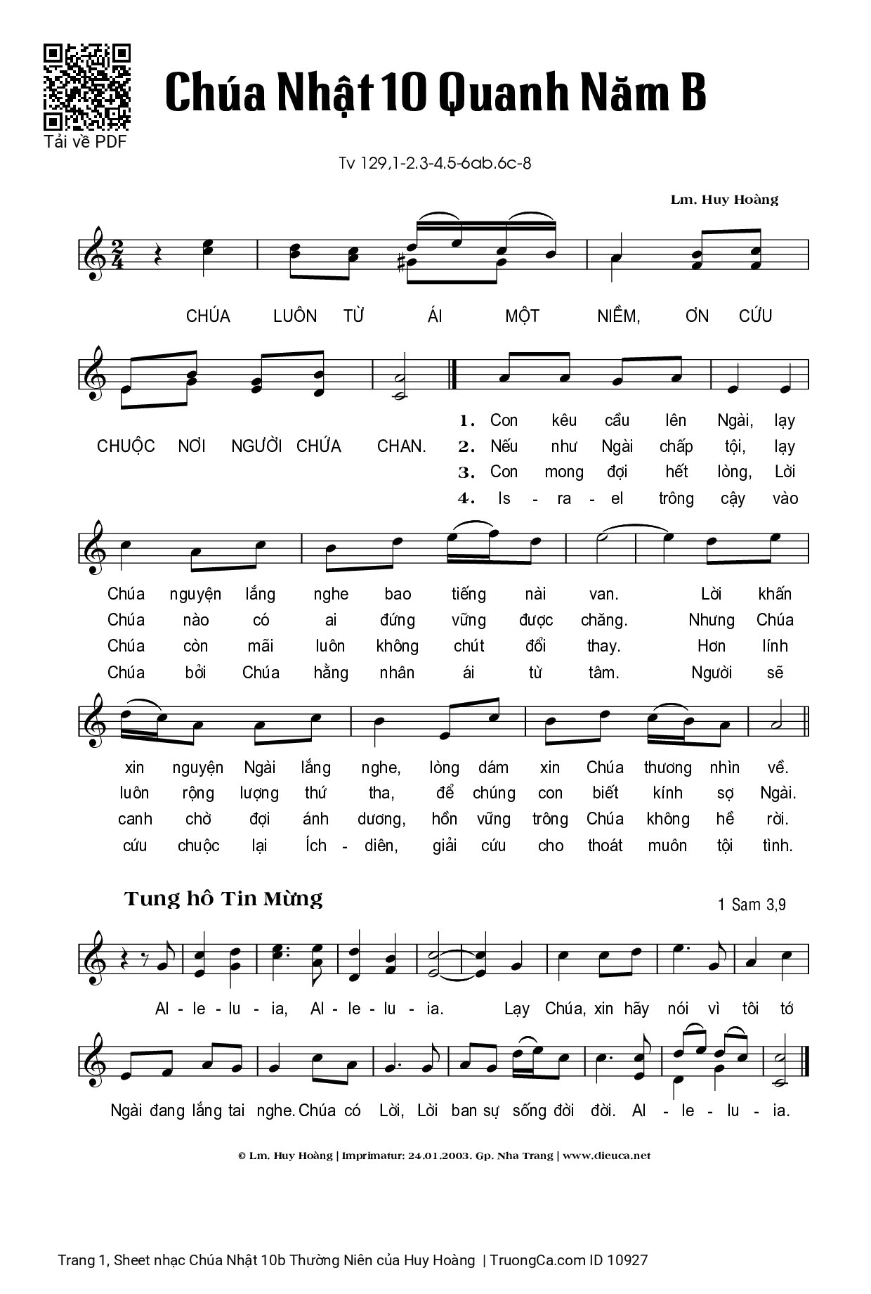 Page 1 of Sheet music PDF Chúa Nhật 10b Thường Niên - Huy Hoàng