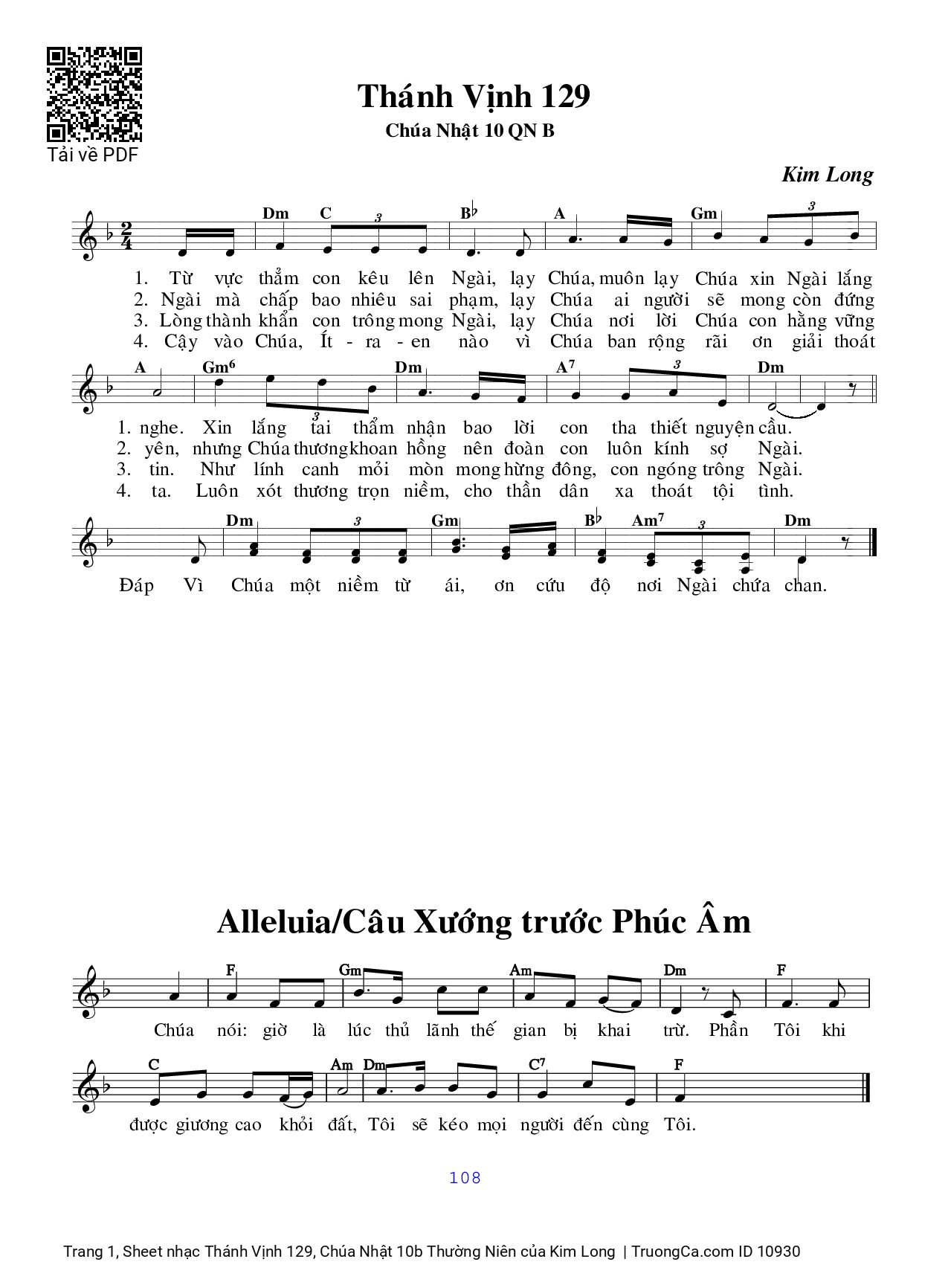 Sheet PDF of Thánh Vịnh 129, Chúa Nhật 10b Thường Niên