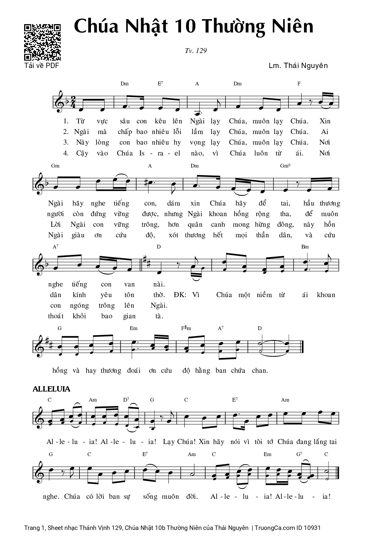 Sheet PDF of Thánh Vịnh 129, Chúa Nhật 10b Thường Niên