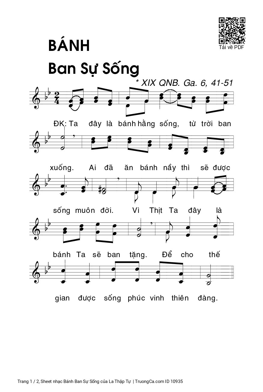 Sheet PDF of Bánh Ban Sự Sống