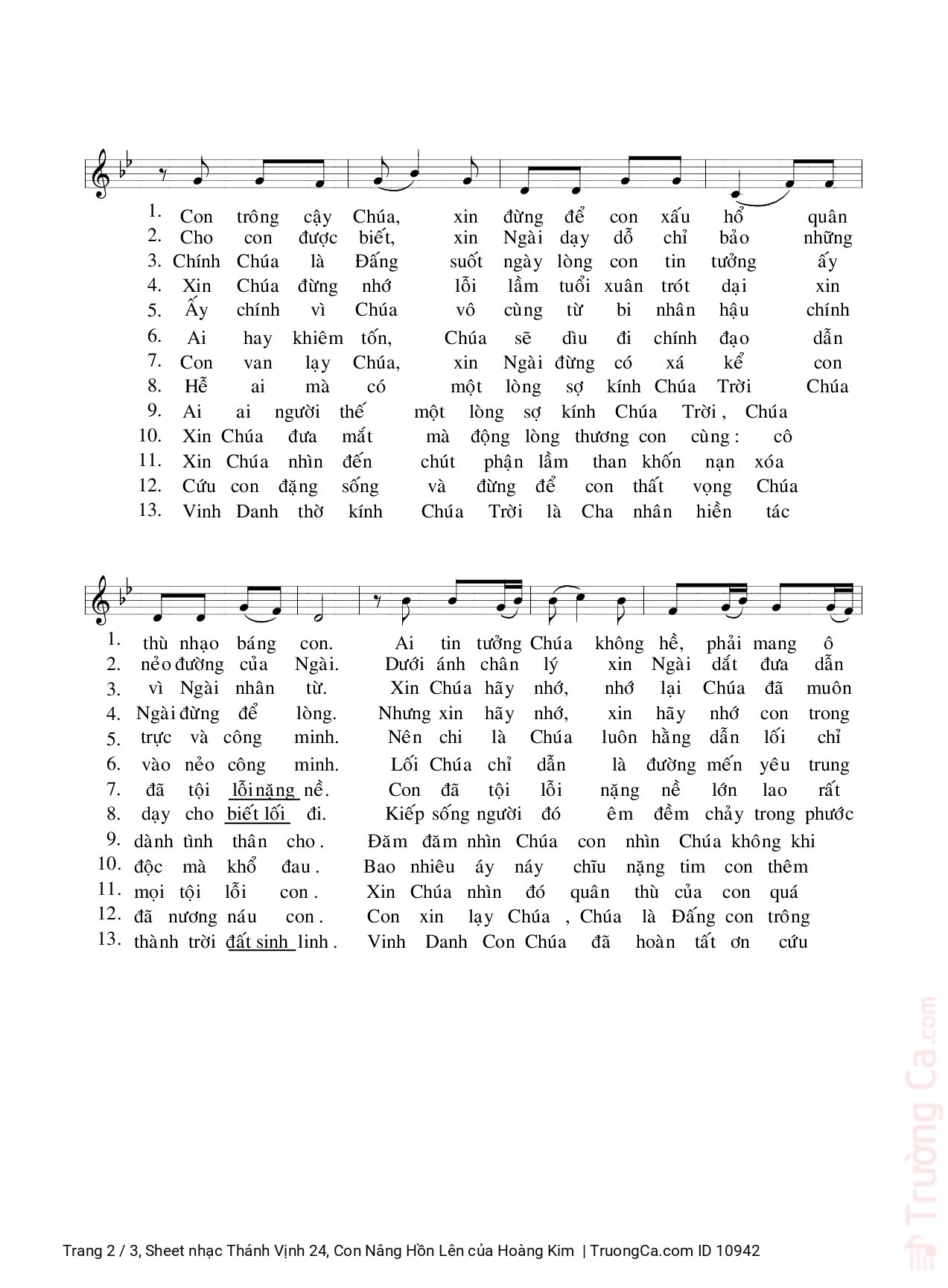 Page 2 of Sheet music PDF Thánh Vịnh 24, Con Nâng Hồn Lên - Hoàng Kim