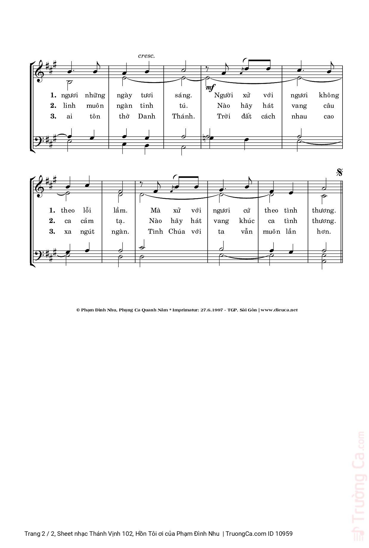 Page 2 of Sheet music PDF Thánh Vịnh 102, Hồn Tôi ơi - Phạm Đình Nhu