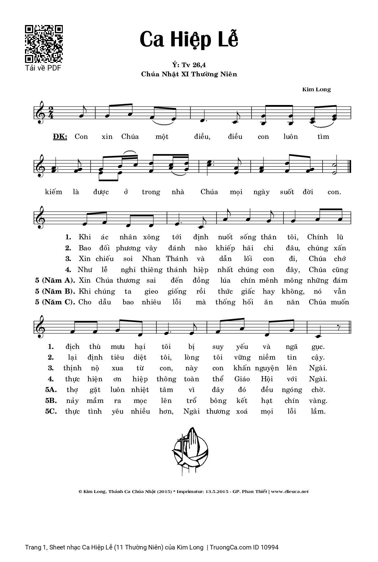 Sheet PDF of Ca Hiệp Lễ (11 Thường Niên)