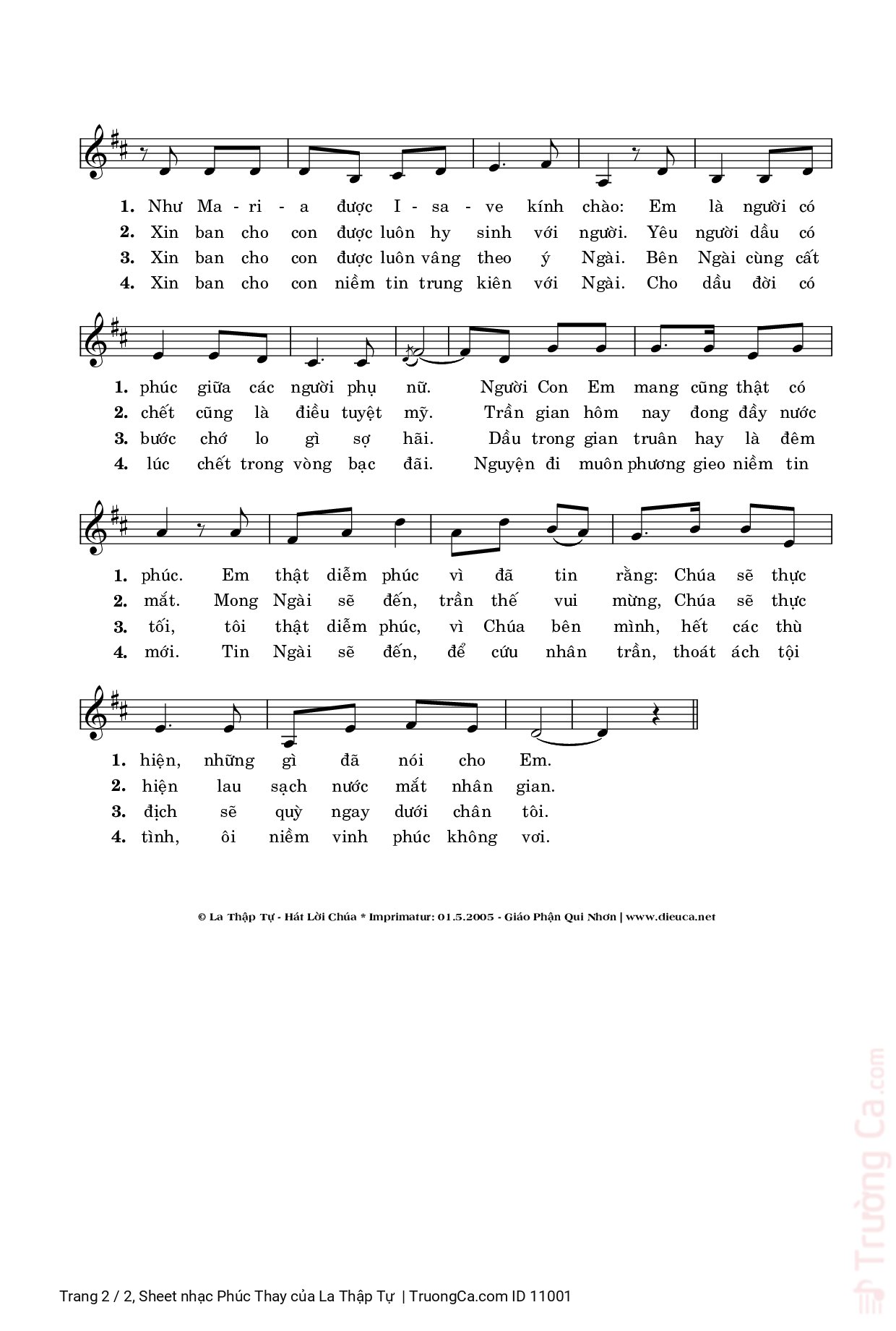 Page 2 of Sheet music PDF Phúc Thay - La Thập Tự