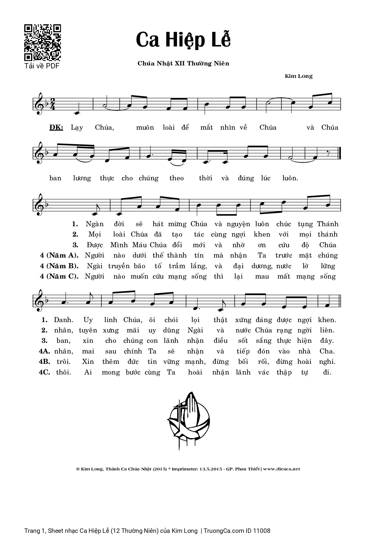 Page 1 of Sheet music PDF Ca Hiệp Lễ (12 Thường Niên) - Kim Long