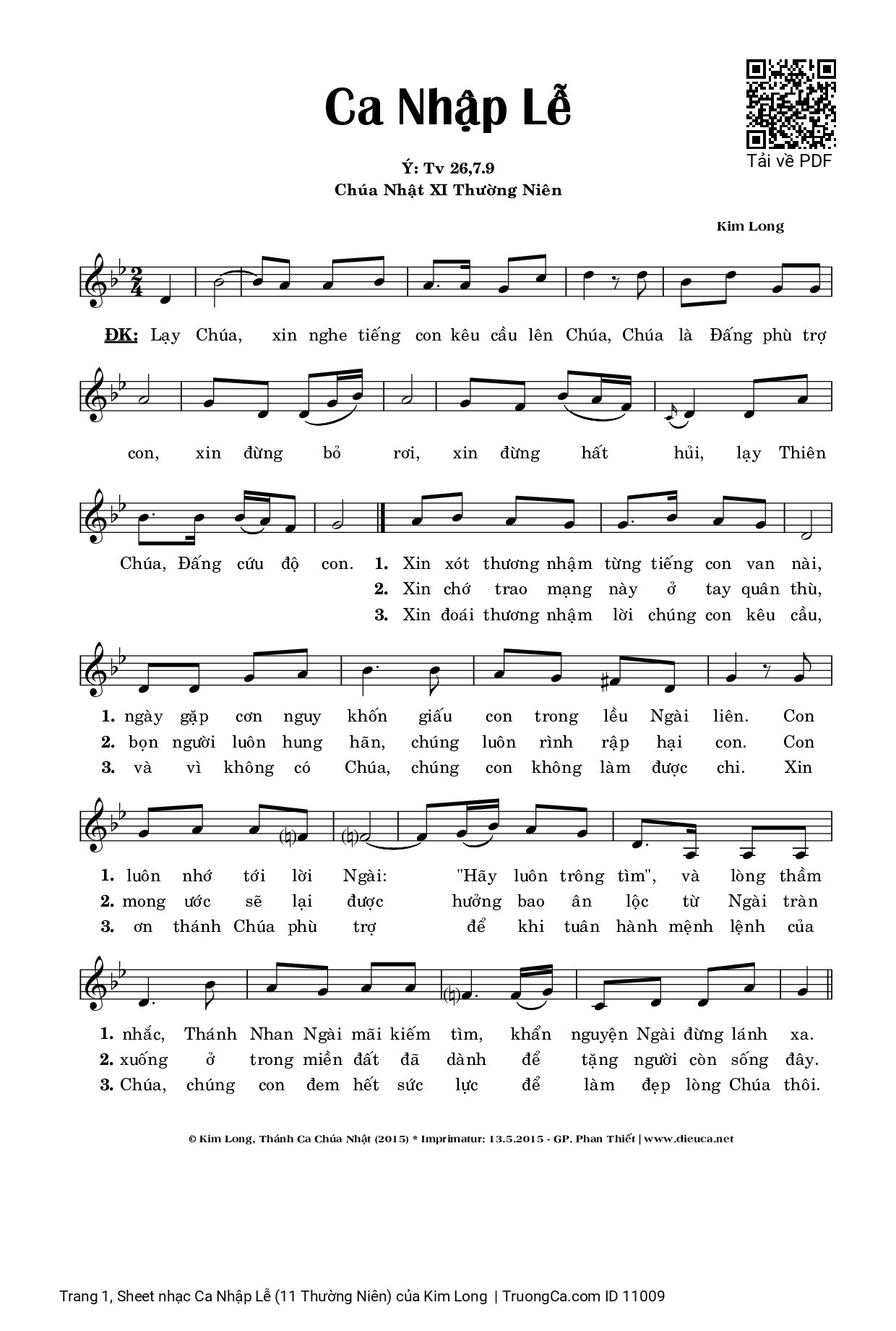 Page 1 of Sheet music PDF Ca Nhập Lễ (11 Thường Niên) - Kim Long