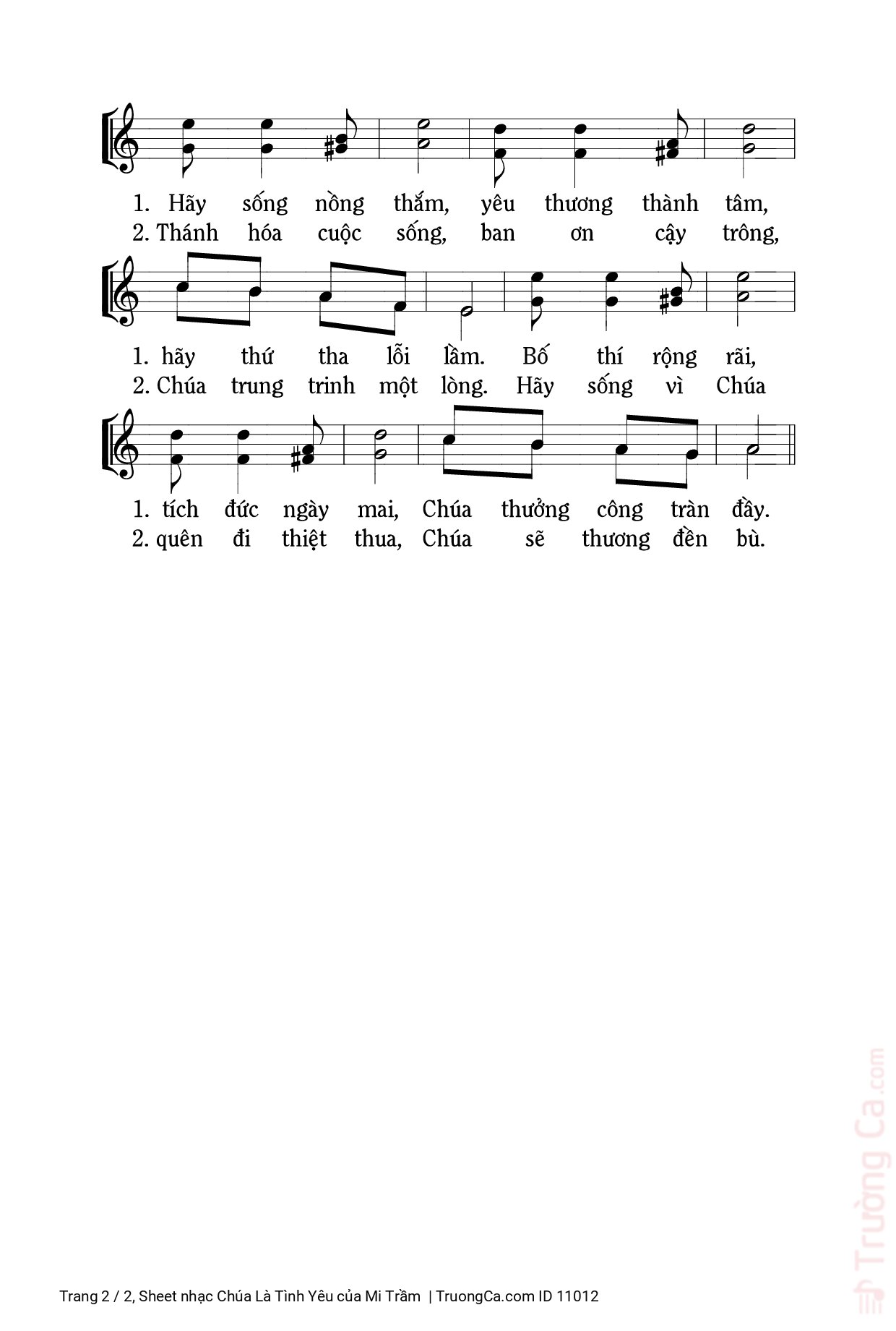 Page 2 of Sheet music PDF Chúa Là Tình Yêu - Mi Trầm