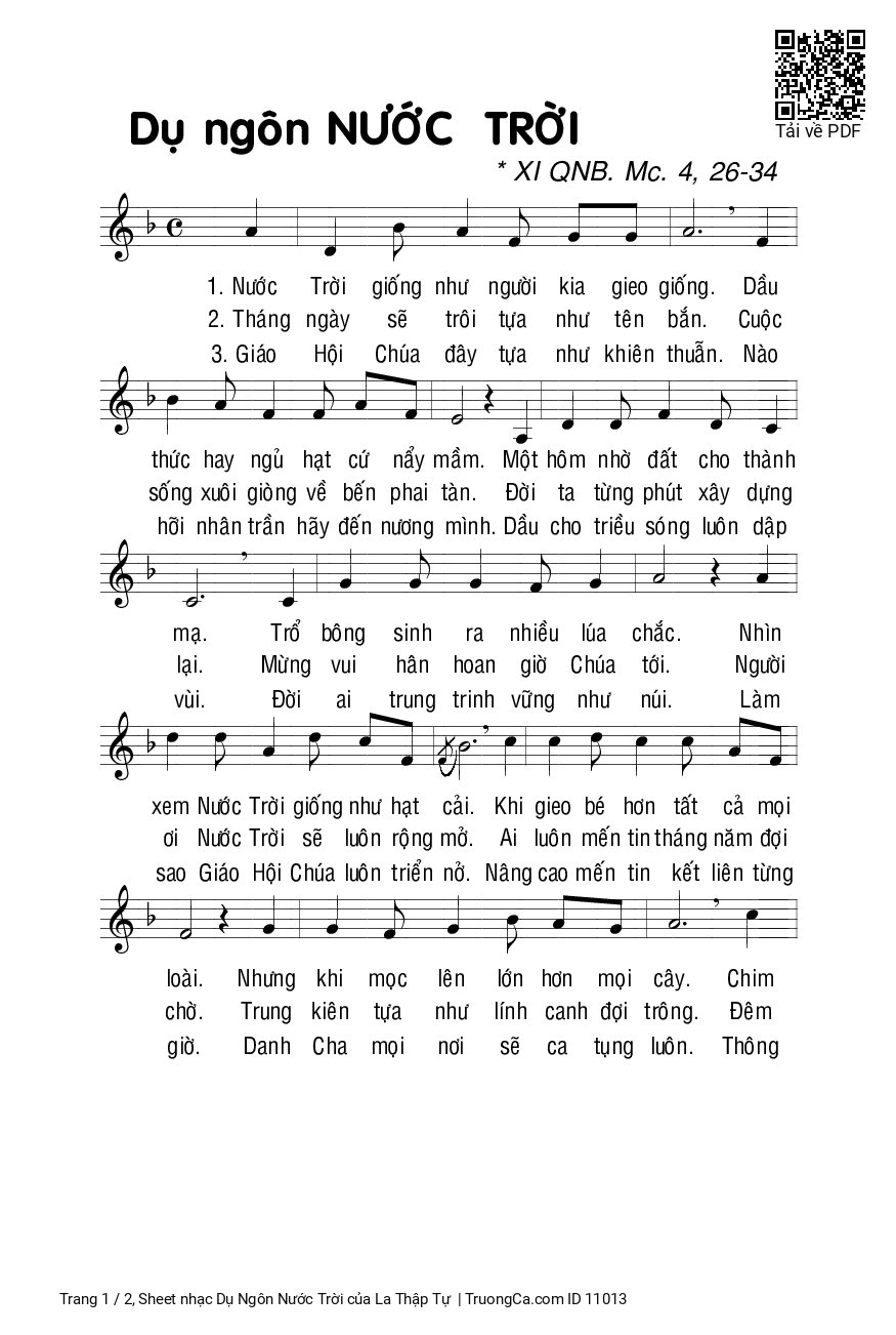 Page 1 of Sheet music PDF Dụ Ngôn Nước Trời - La Thập Tự