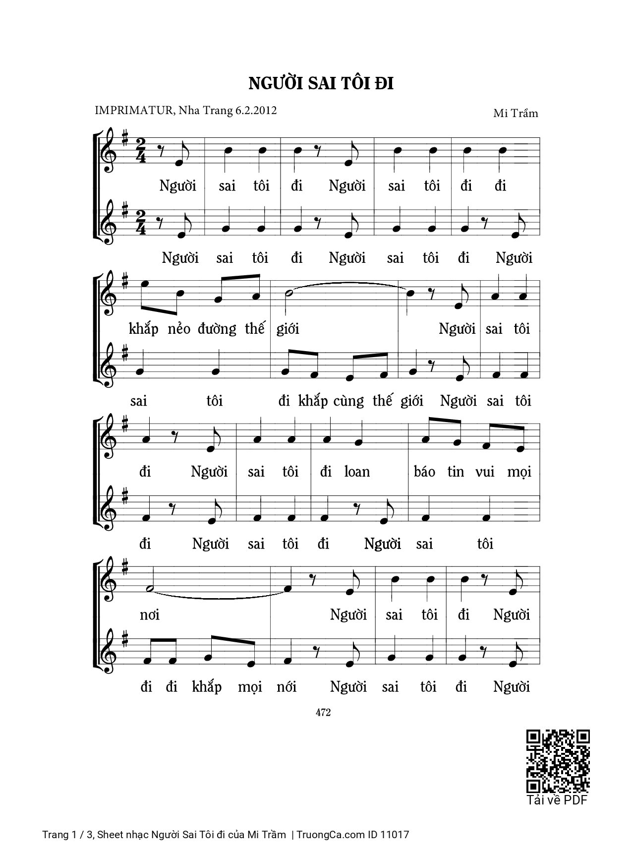 Sheet PDF of Người Sai Tôi đi