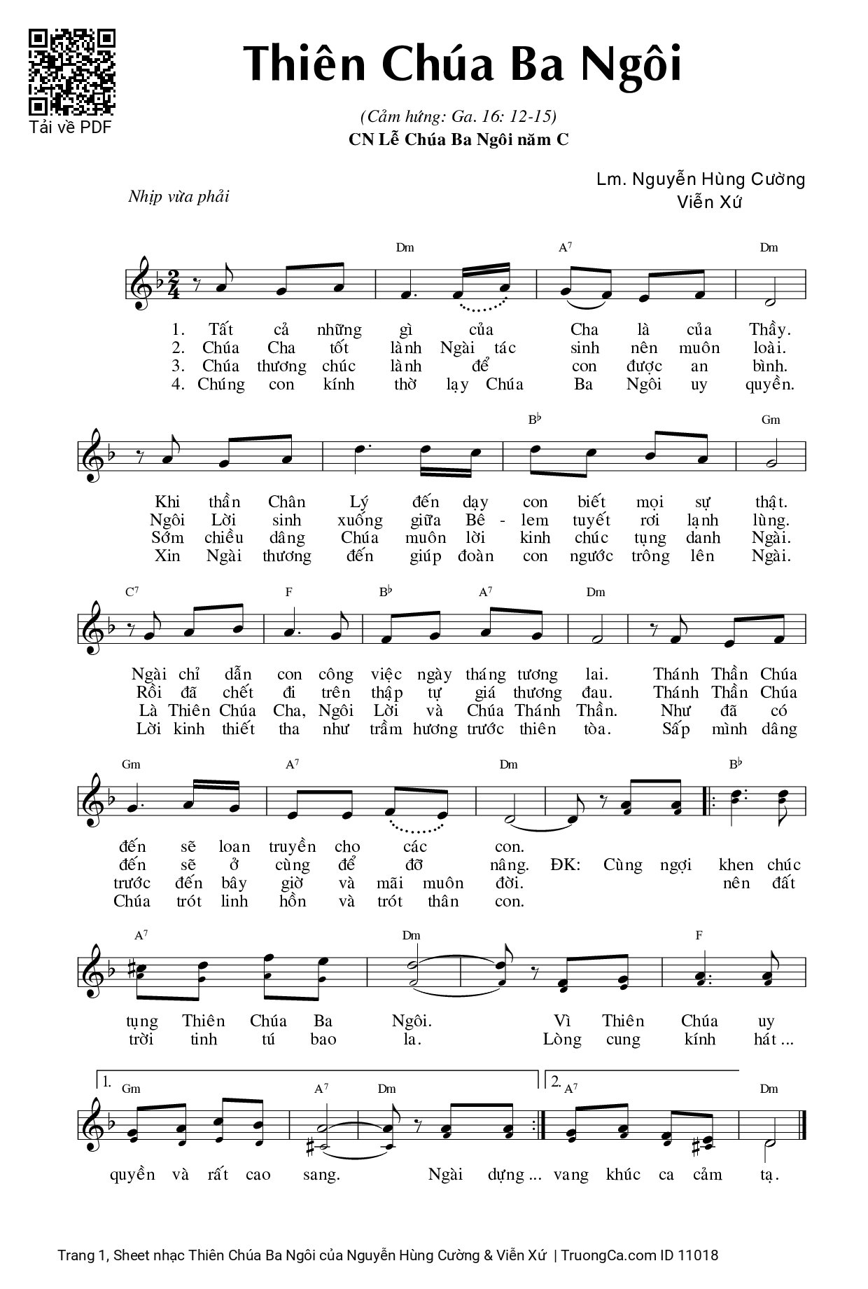 Page 1 of Sheet music PDF Thiên Chúa Ba Ngôi - Nguyễn Hùng Cường & Viễn Xứ