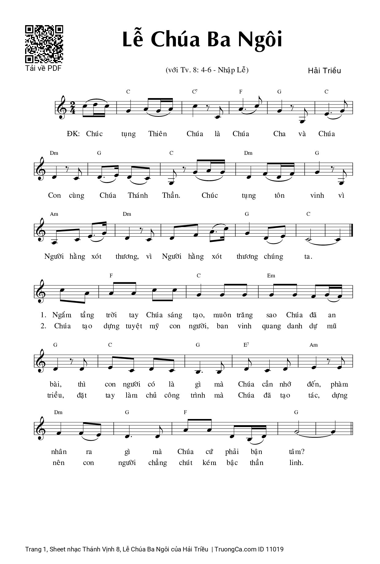 Page 1 of Sheet music PDF Thánh Vịnh 8, Lễ Chúa Ba Ngôi - Hải Triều