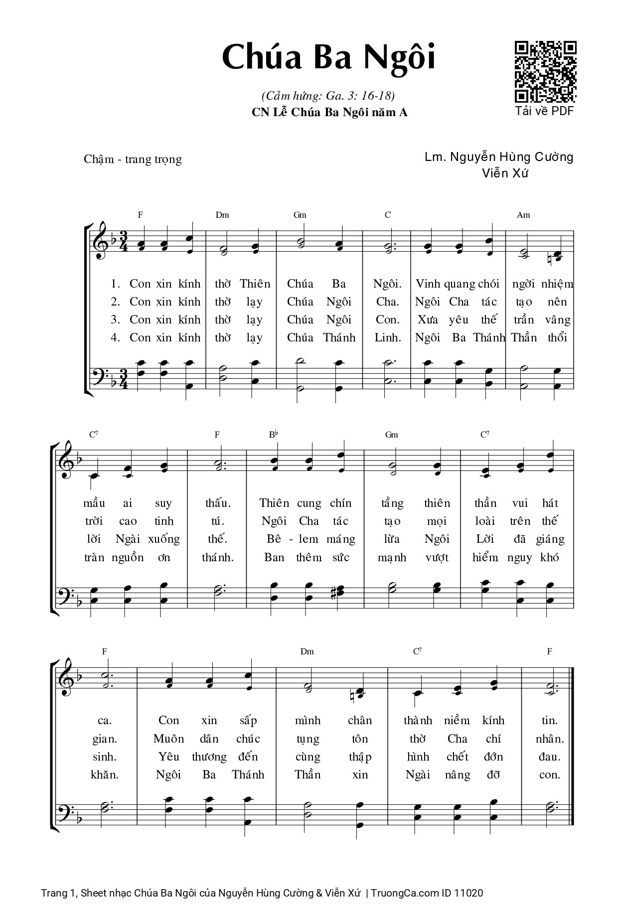 Page 1 of Sheet music PDF Chúa Ba Ngôi - Nguyễn Hùng Cường & Viễn Xứ