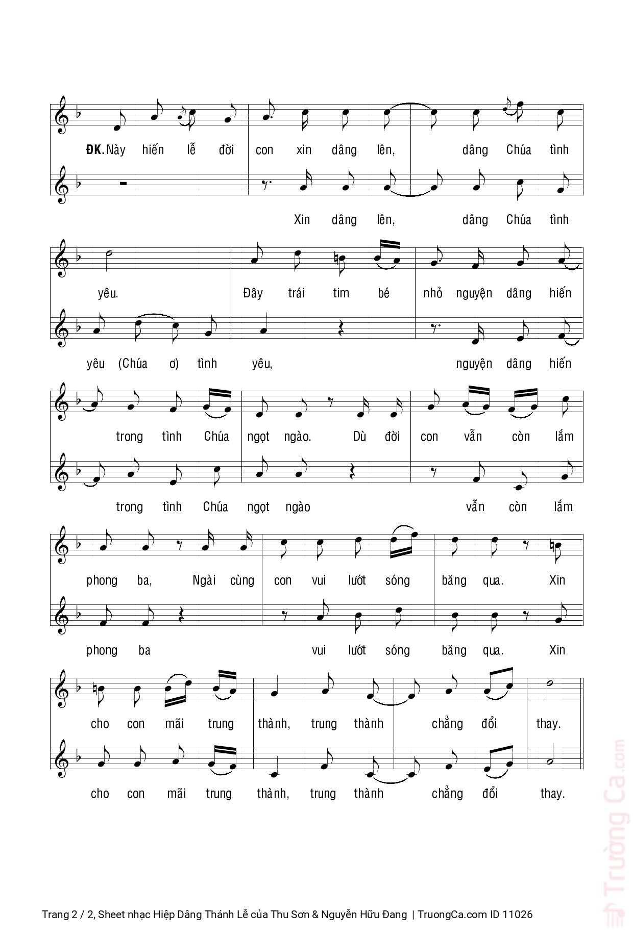 Page 2 of Sheet music PDF Hiệp Dâng Thánh Lễ - Thu Sơn & Nguyễn Hữu Đang