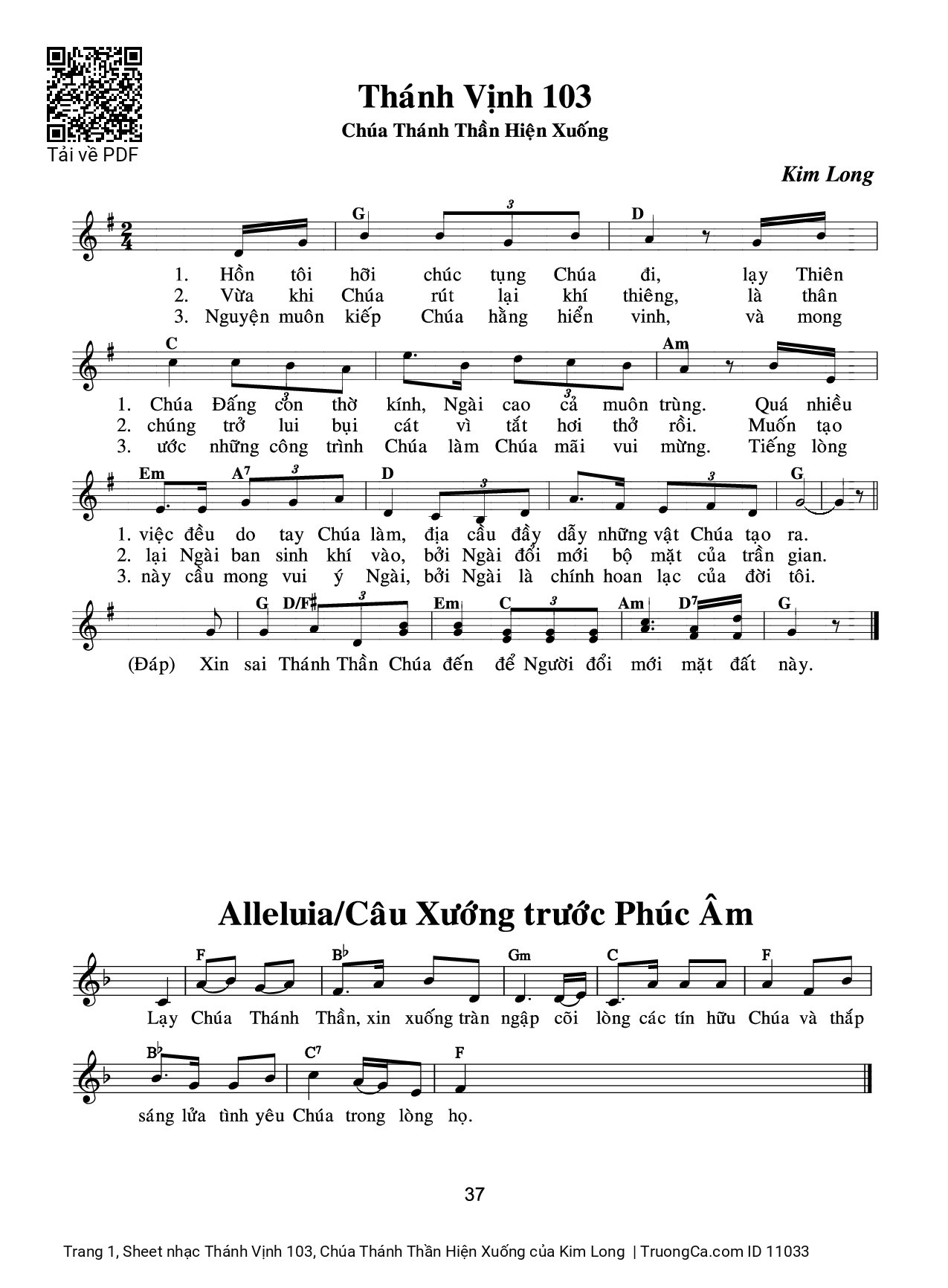 Sheet PDF of Thánh Vịnh 103, Chúa Thánh Thần Hiện Xuống