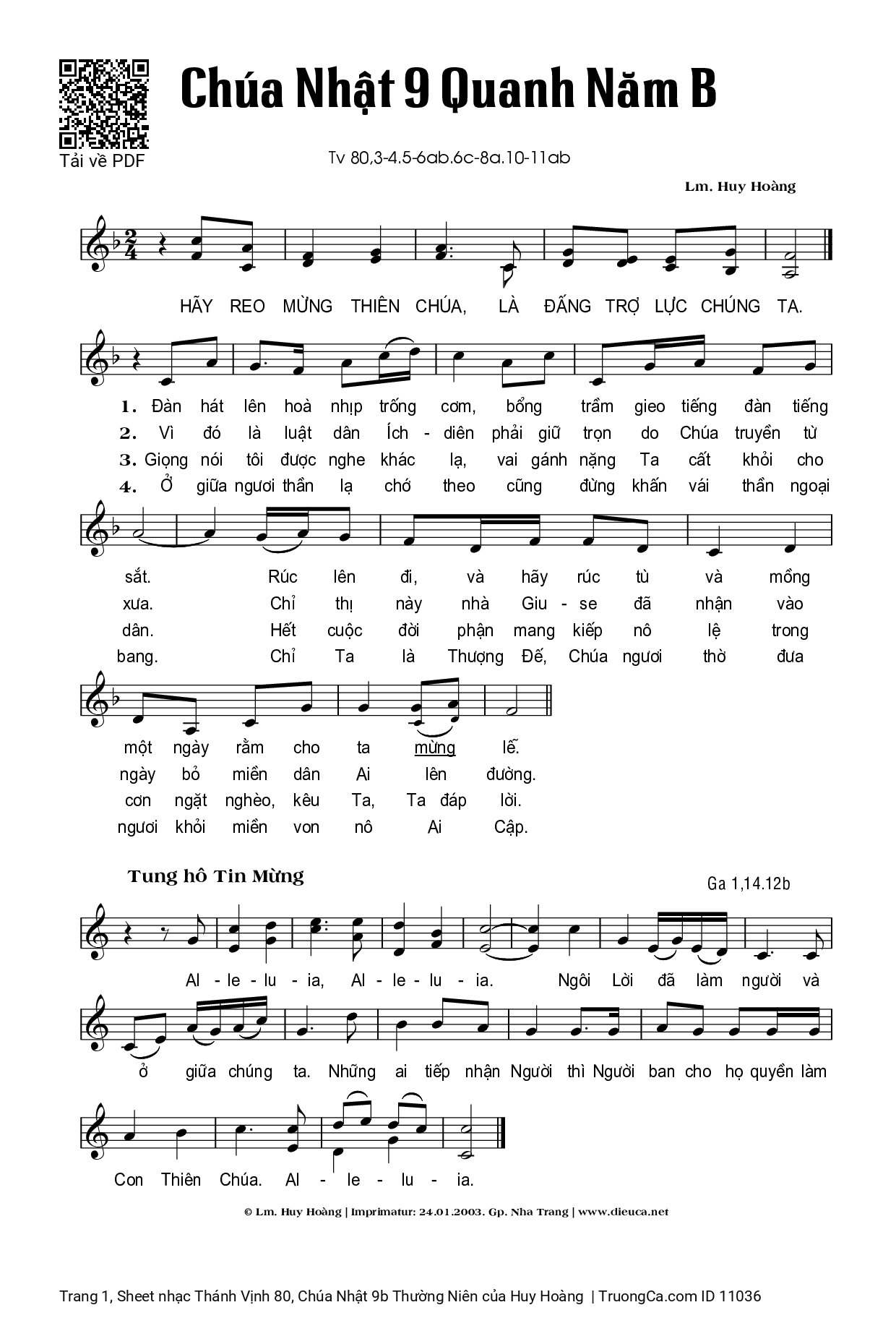 Page 1 of Sheet music PDF Thánh Vịnh 80, Chúa Nhật 9b Thường Niên - Huy Hoàng