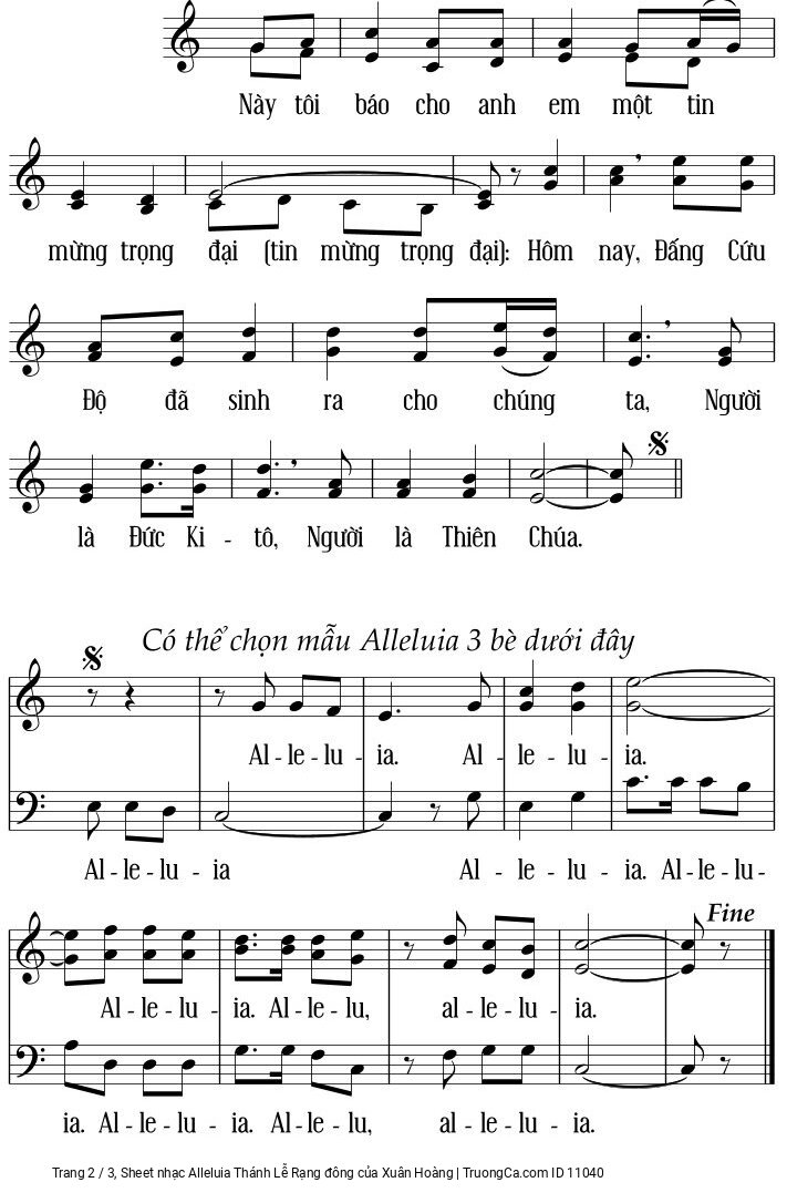 Page 2 of Sheet music PDF Alleluia Thánh Lễ Rạng đông - Xuân Hoàng