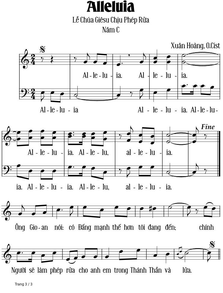Page 3 of Sheet music PDF Alleluia Lễ Chúa Giêsu Chịu Phép Rửa - Xuân Hoàng