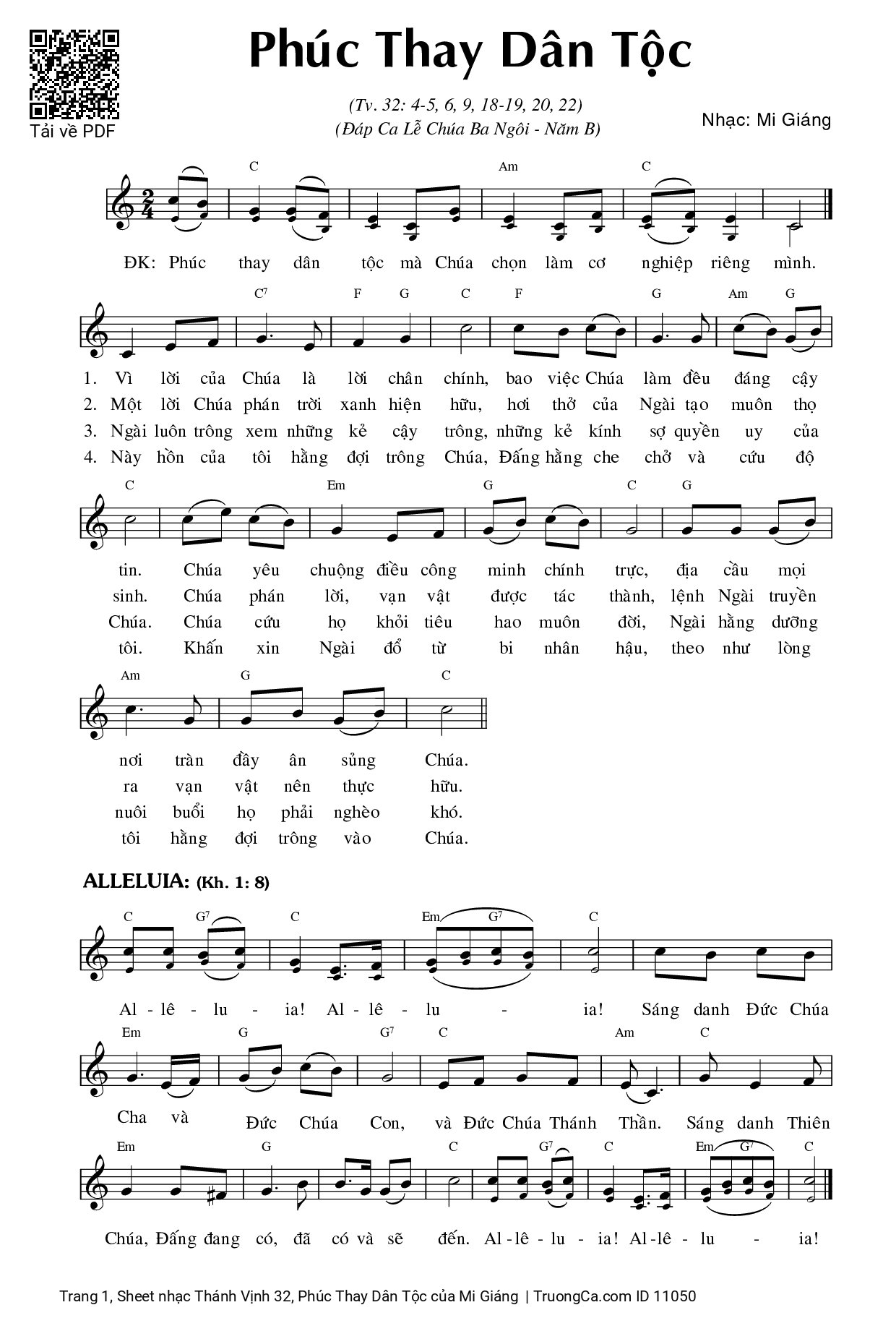 Sheet PDF of Thánh Vịnh 32, Phúc Thay Dân Tộc