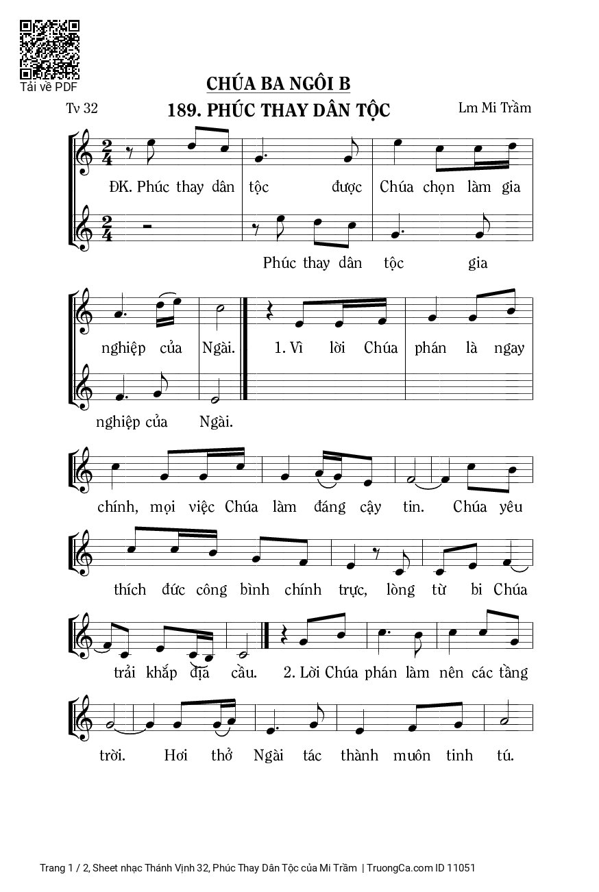 Sheet PDF of Thánh Vịnh 32, Phúc Thay Dân Tộc