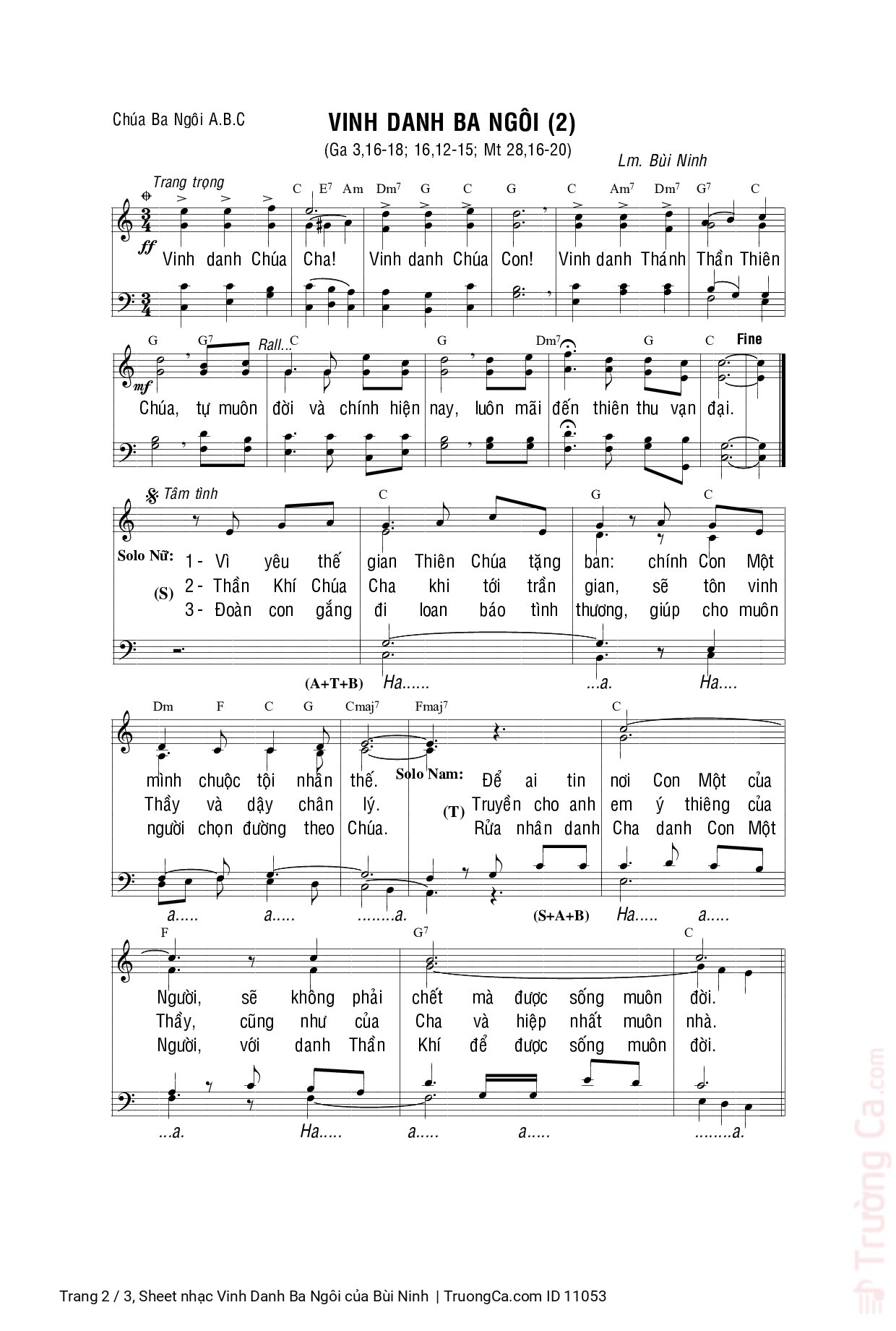 Page 2 of Sheet music PDF Vinh Danh Ba Ngôi - Bùi Ninh
