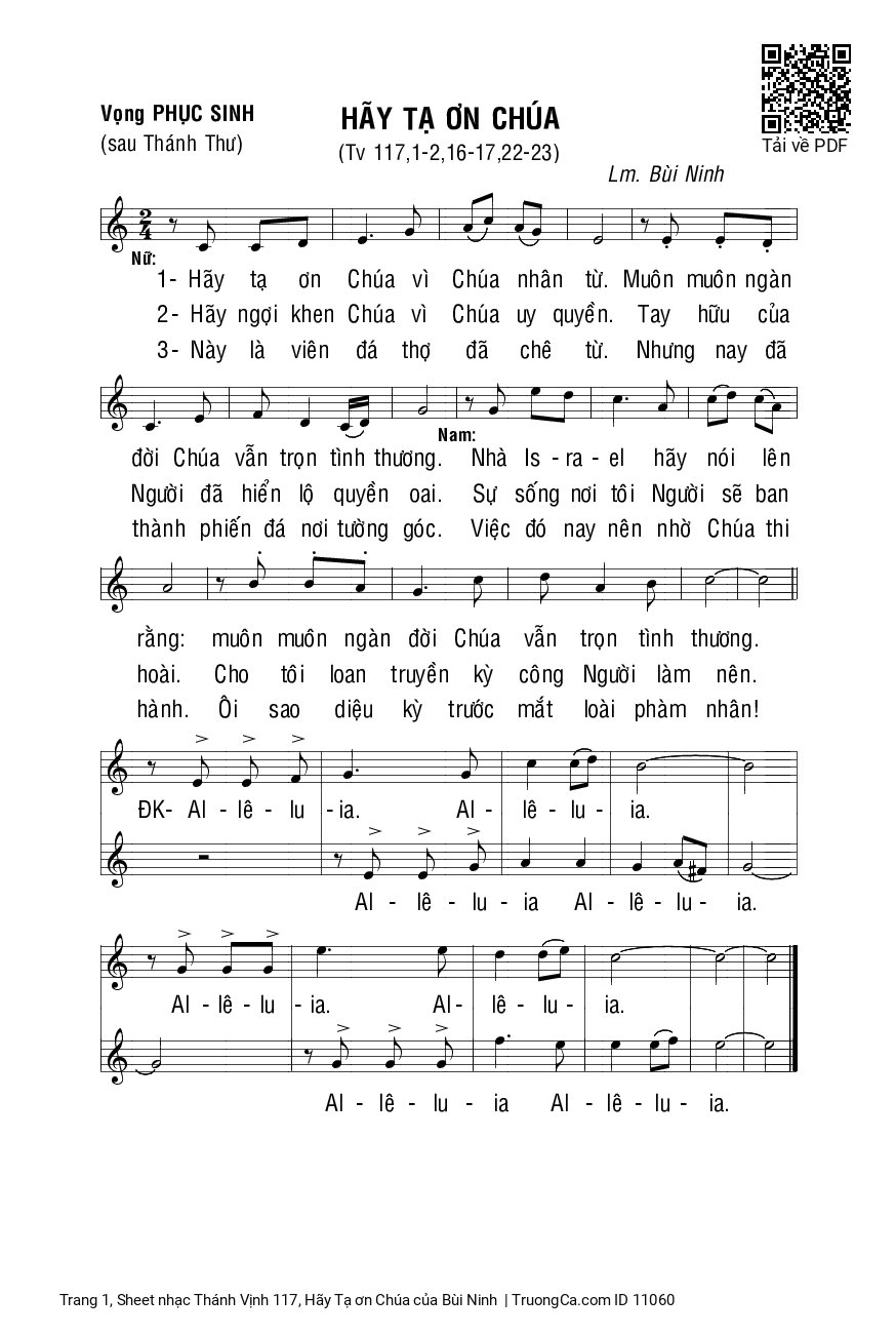 Sheet PDF of Thánh Vịnh 117, Hãy Tạ ơn Chúa