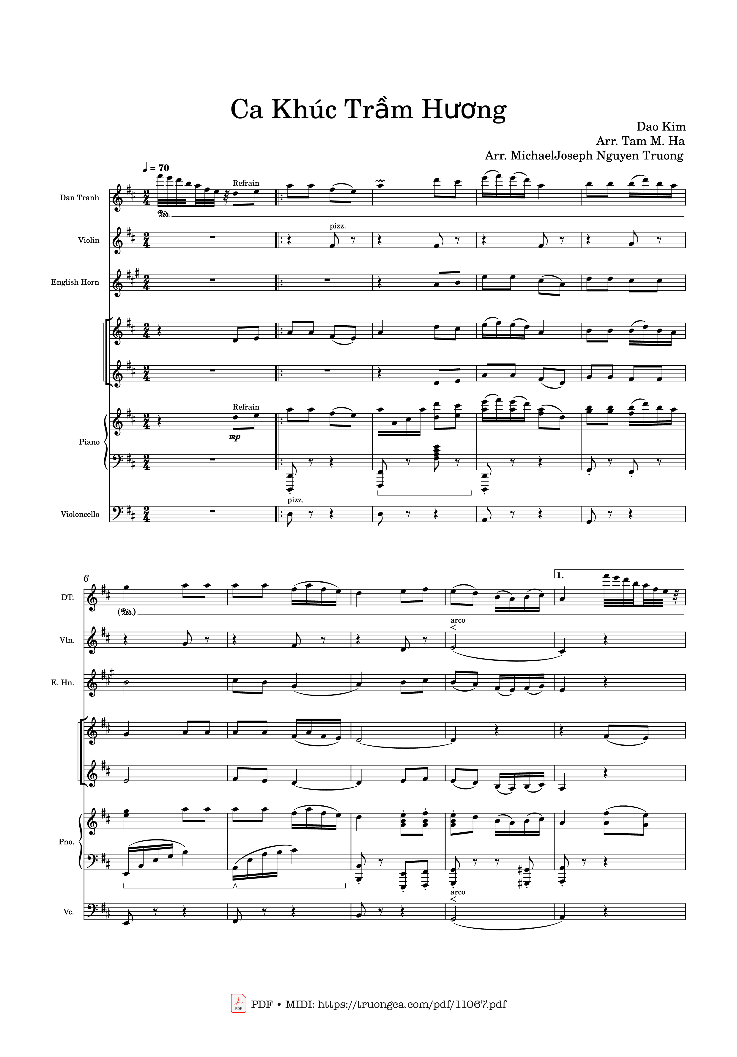Sheet PDF of Ca Khúc Trầm Hương (Piano x Violin x Đàn Tranh x Ukulele x Cello)