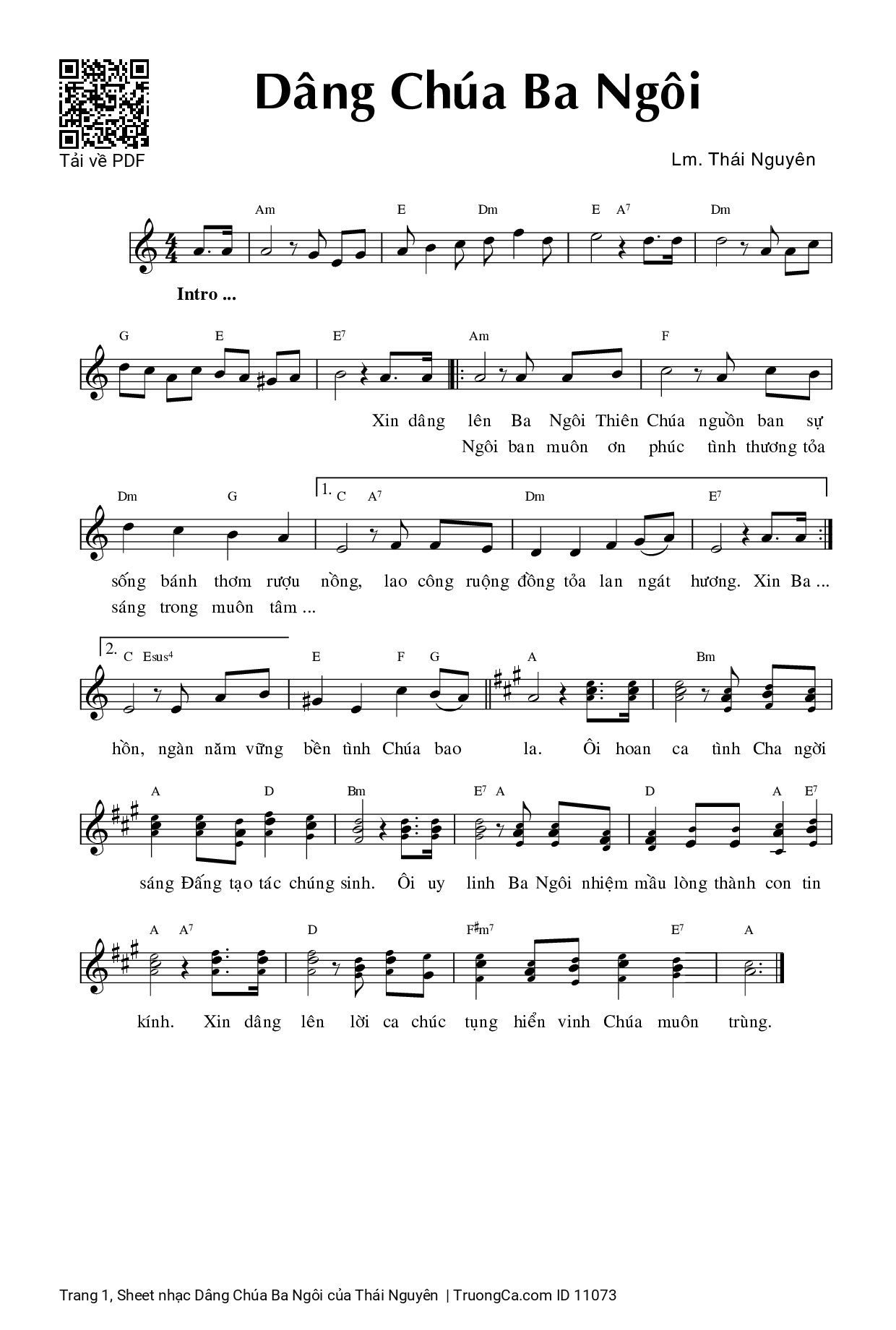 Page 1 of Sheet music PDF Dâng Chúa Ba Ngôi - Thái Nguyên