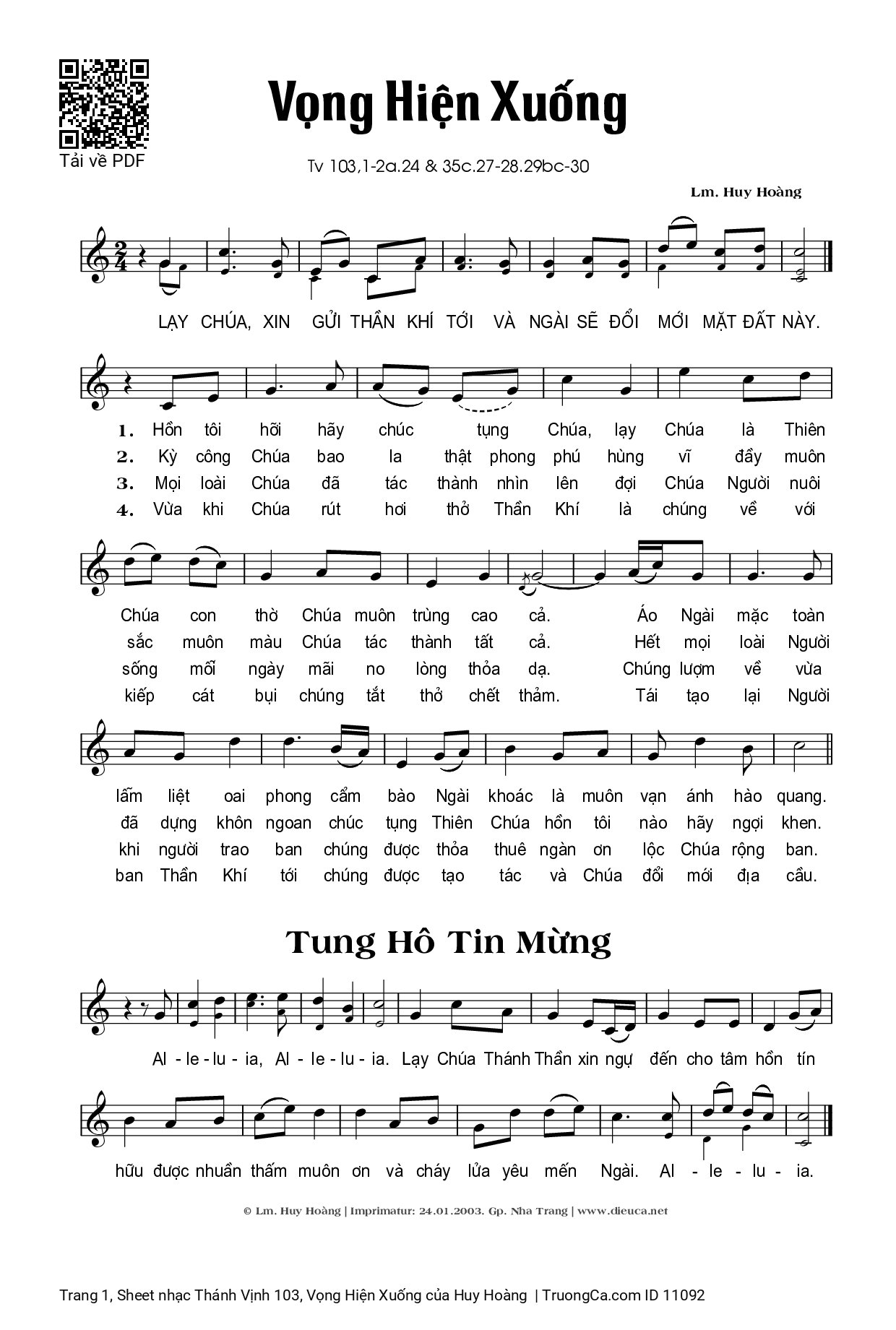 Sheet PDF of Thánh Vịnh 103, Vọng Hiện Xuống