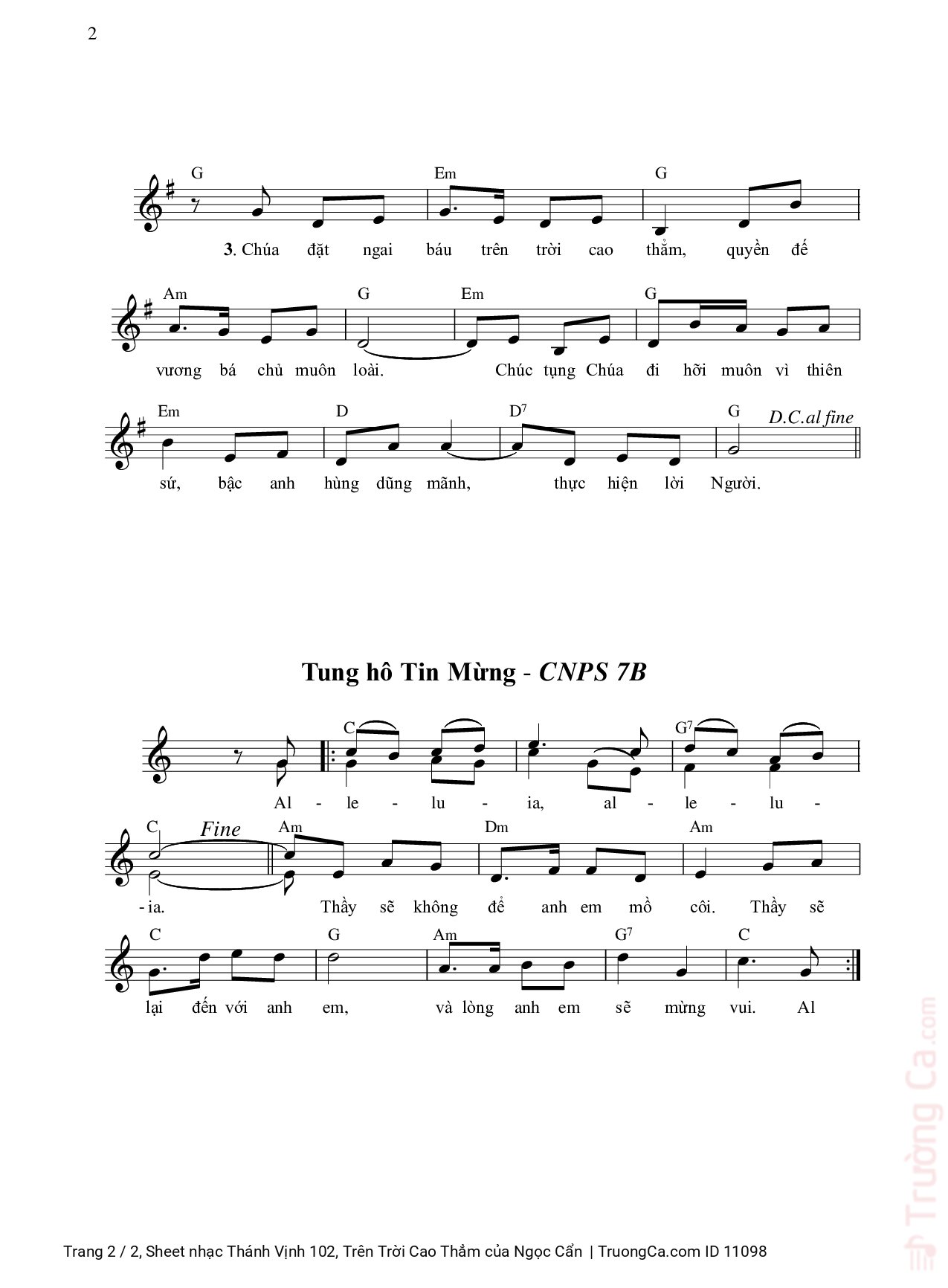 Page 2 of Sheet music PDF Thánh Vịnh 102, Trên Trời Cao Thẳm - Ngọc Cẩn