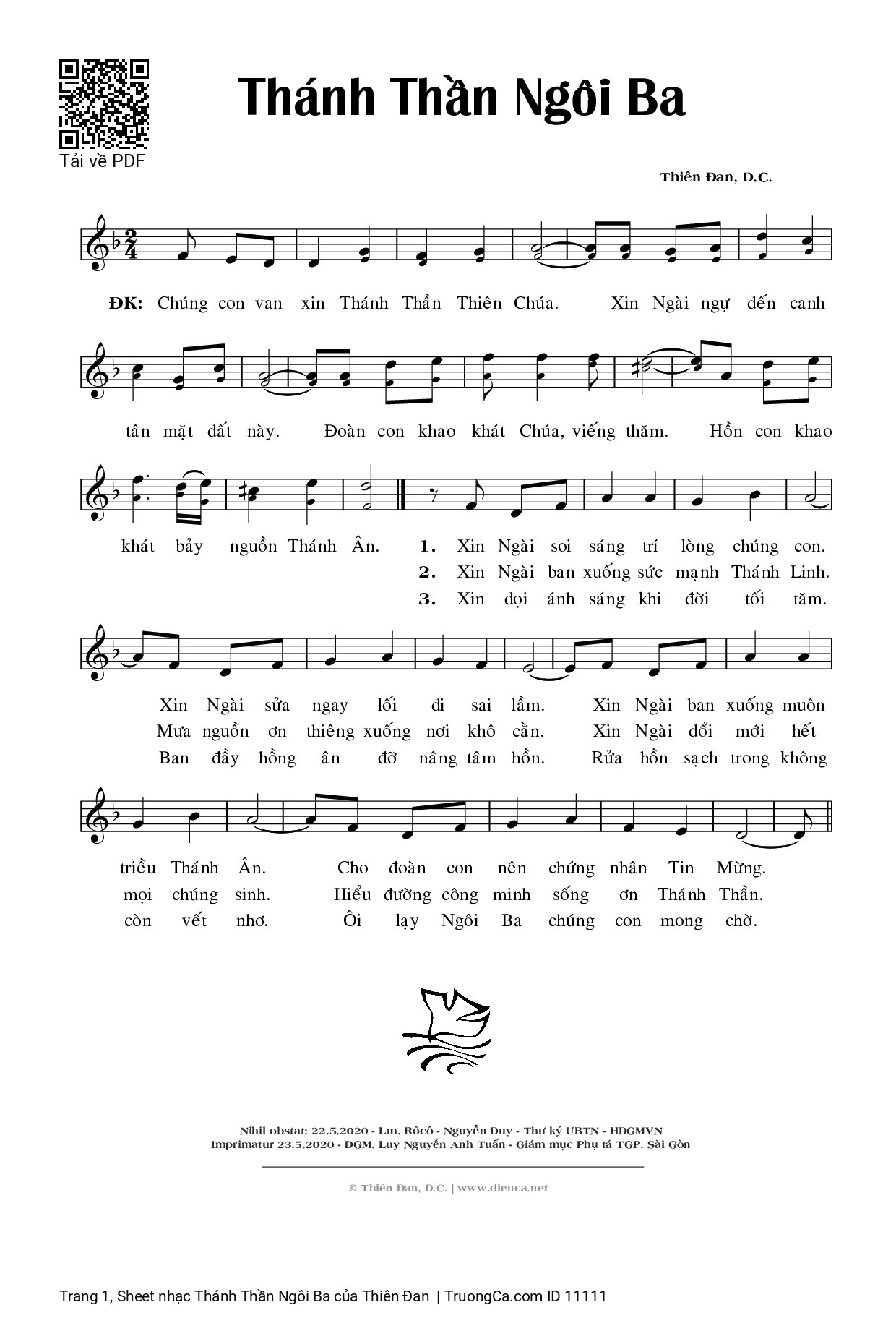 Sheet PDF of Thánh Thần Ngôi Ba