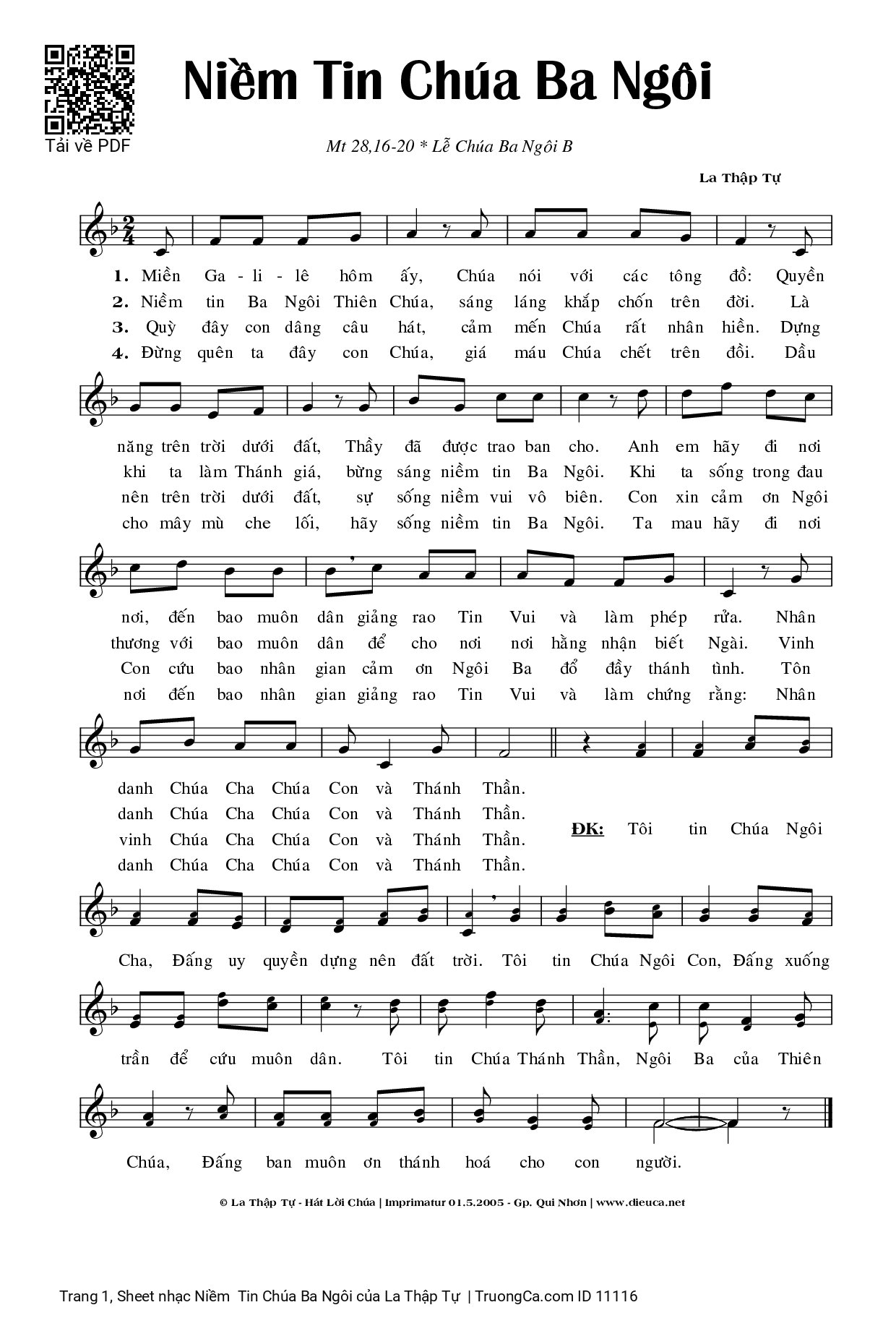 Sheet PDF of Niềm  Tin Chúa Ba Ngôi