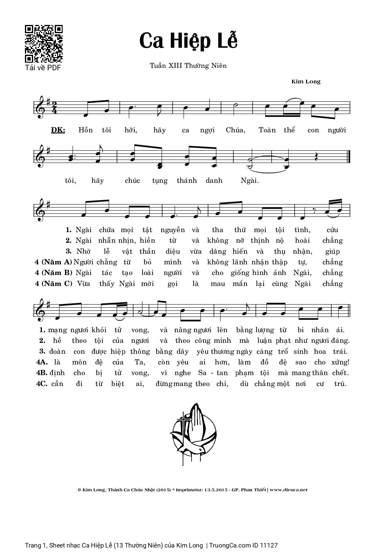 Page 1 of Sheet music PDF Ca Hiệp Lễ (13 Thường Niên) - Kim Long