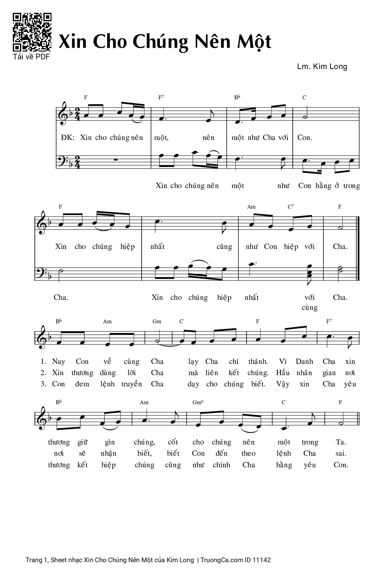 Sheet PDF of Xin Cho Chúng Nên Một