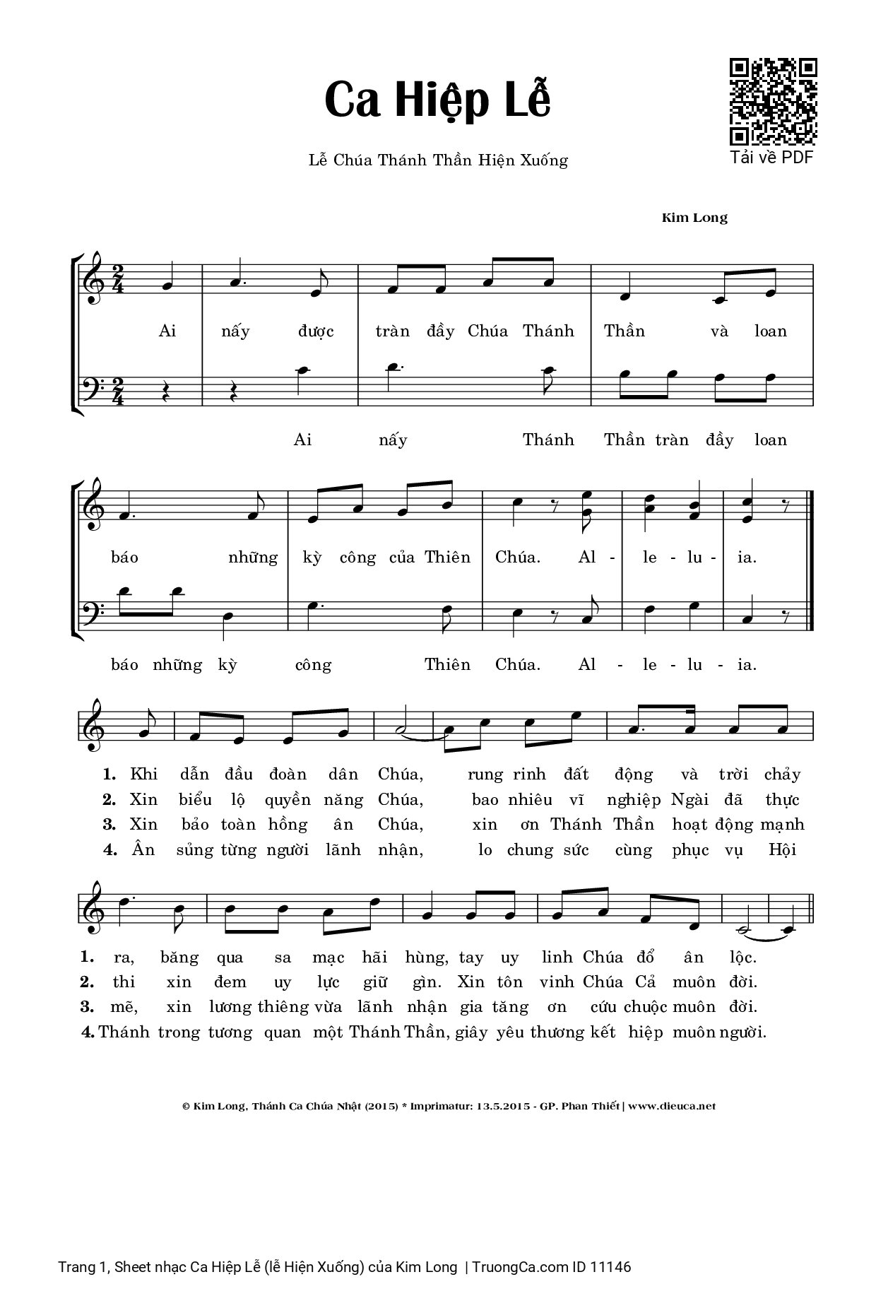 Page 1 of Sheet music PDF Ca Hiệp Lễ (lễ Hiện Xuống) - Kim Long