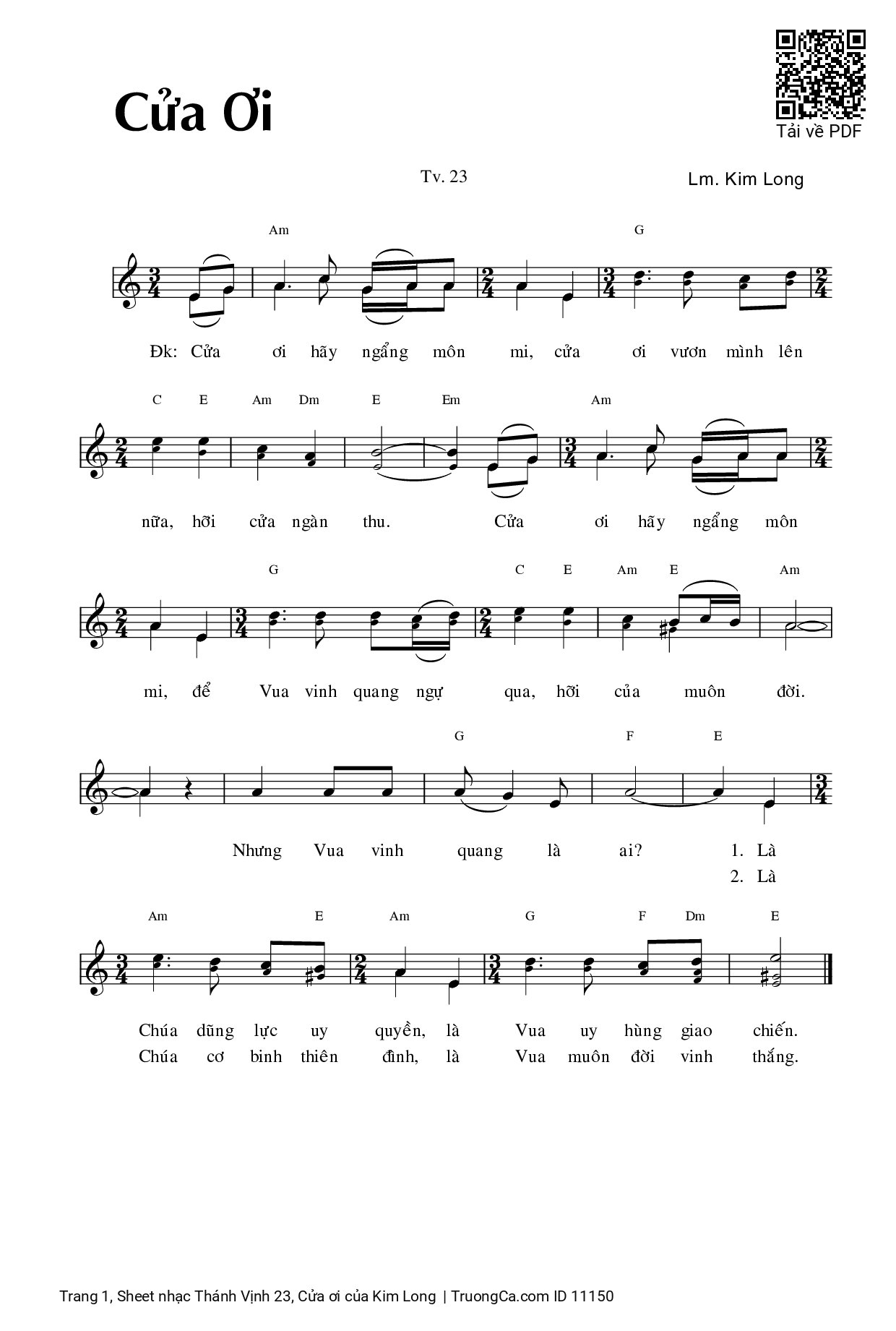 Sheet PDF of Thánh Vịnh 23, Cửa ơi