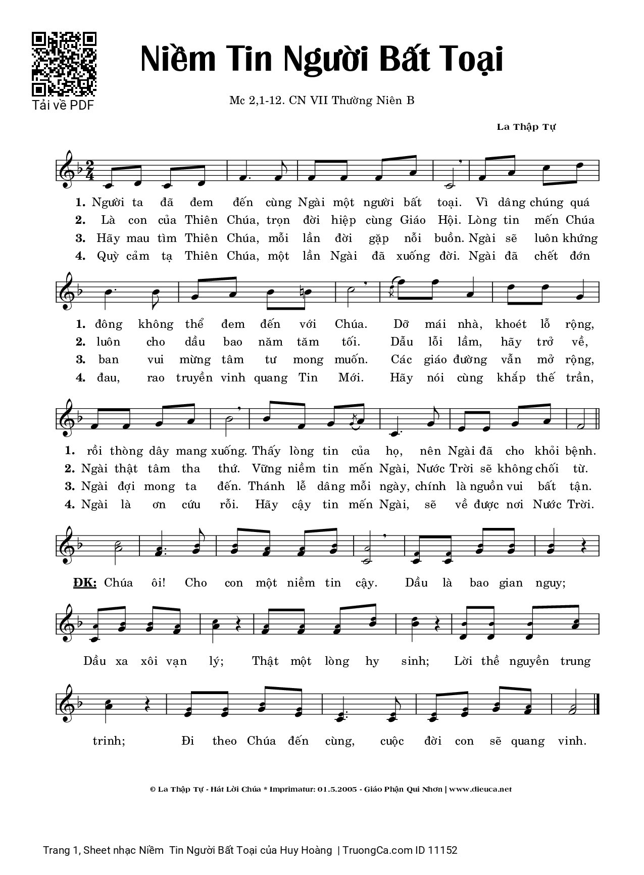 Page 1 of Sheet music PDF Niềm  Tin Người Bất Toại - Huy Hoàng