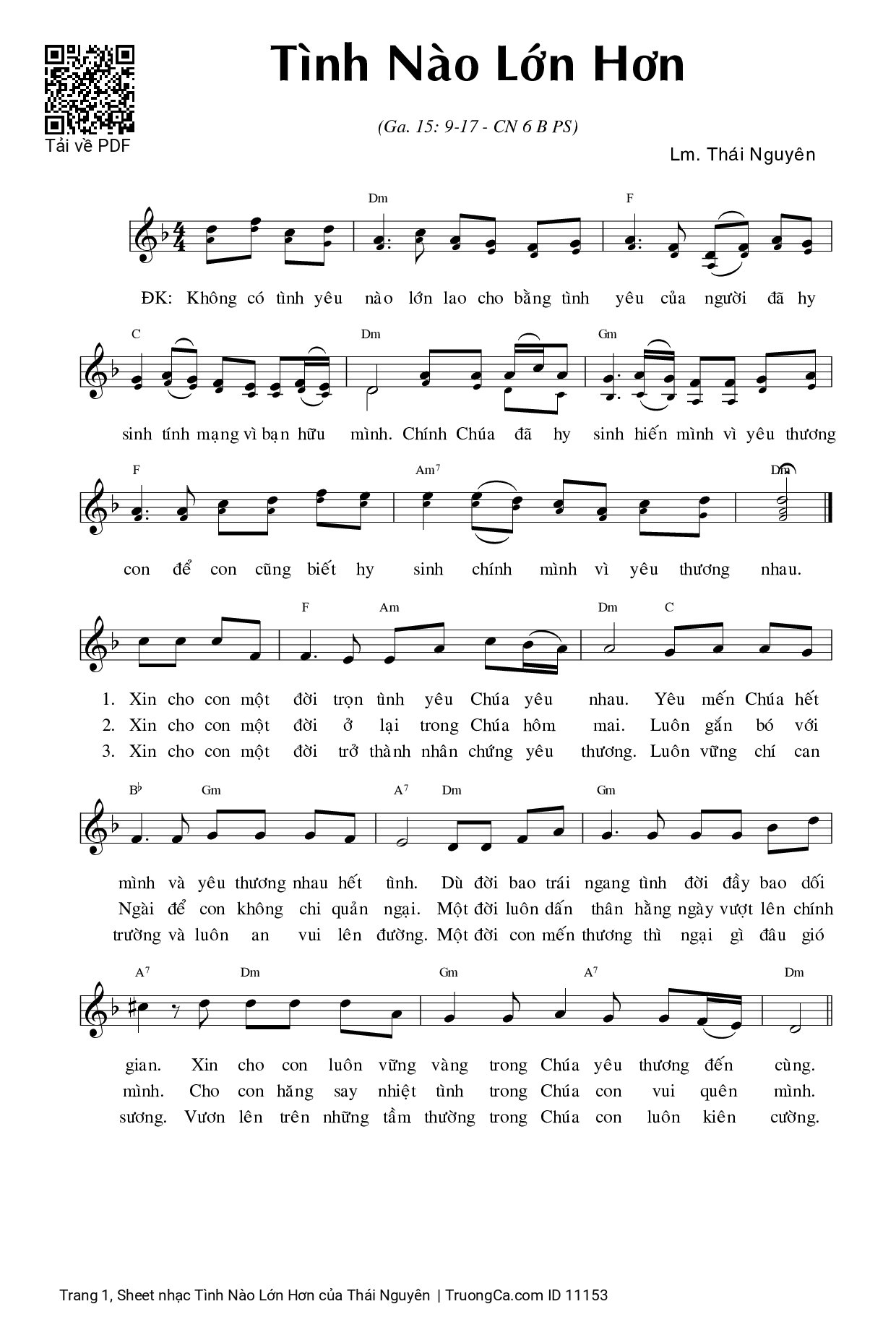 Sheet PDF of Tình Nào Lớn Hơn