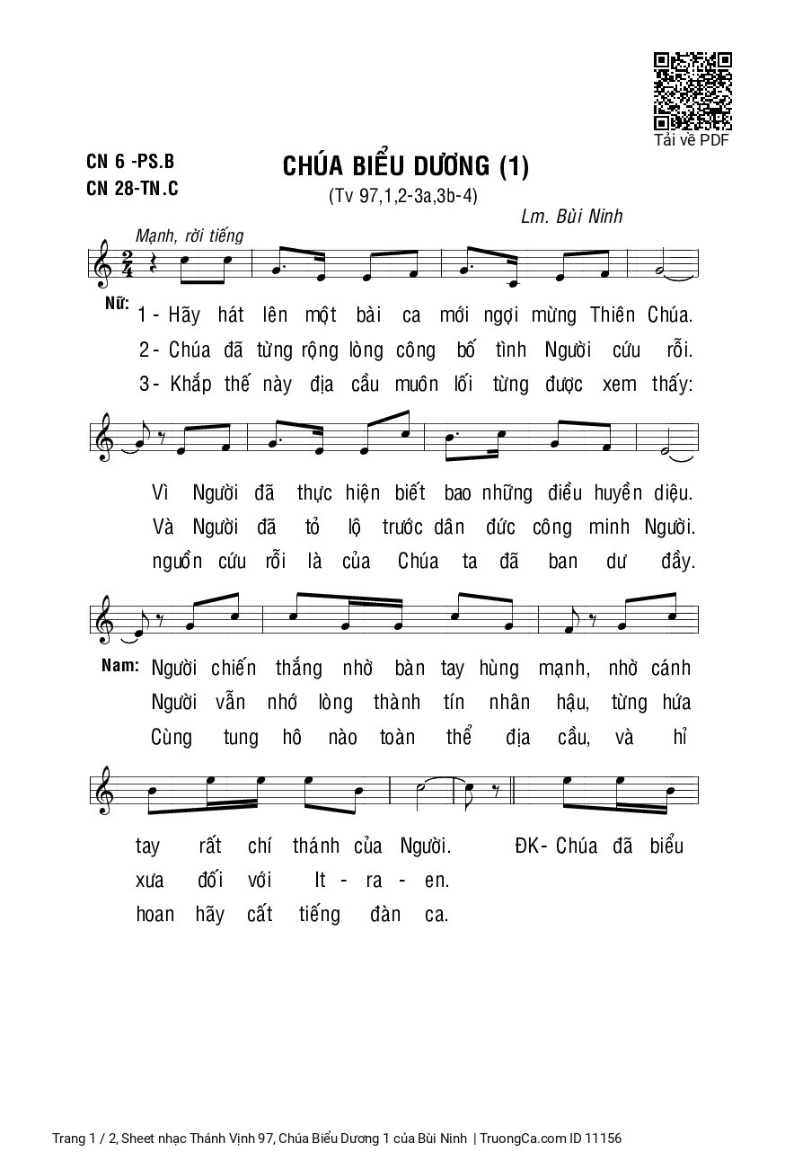 Sheet PDF of Thánh Vịnh 97, Chúa Biểu Dương 1