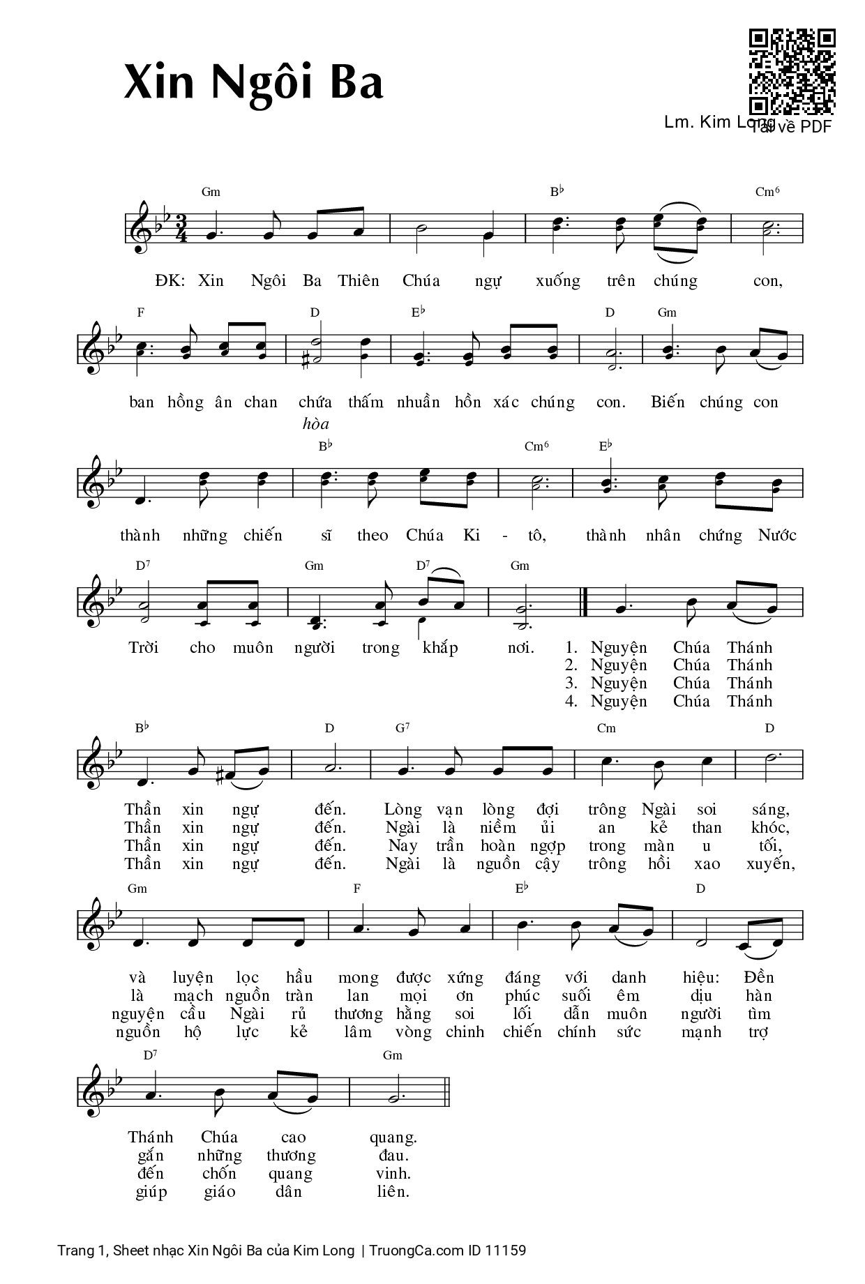 Page 1 of Sheet music PDF Xin Ngôi Ba - Kim Long