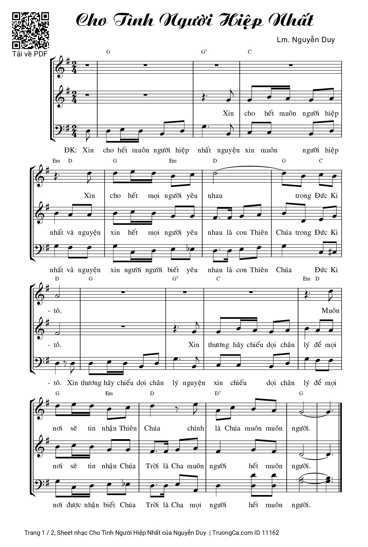 Sheet PDF of Cho Tình Người Hiệp Nhất