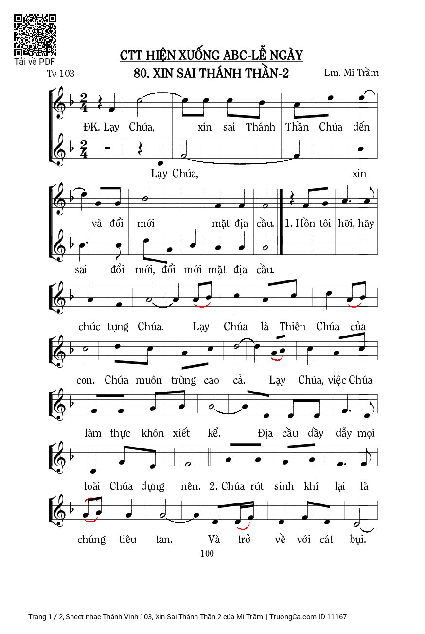 Sheet PDF of Thánh Vịnh 103, Xin Sai Thánh Thần 2
