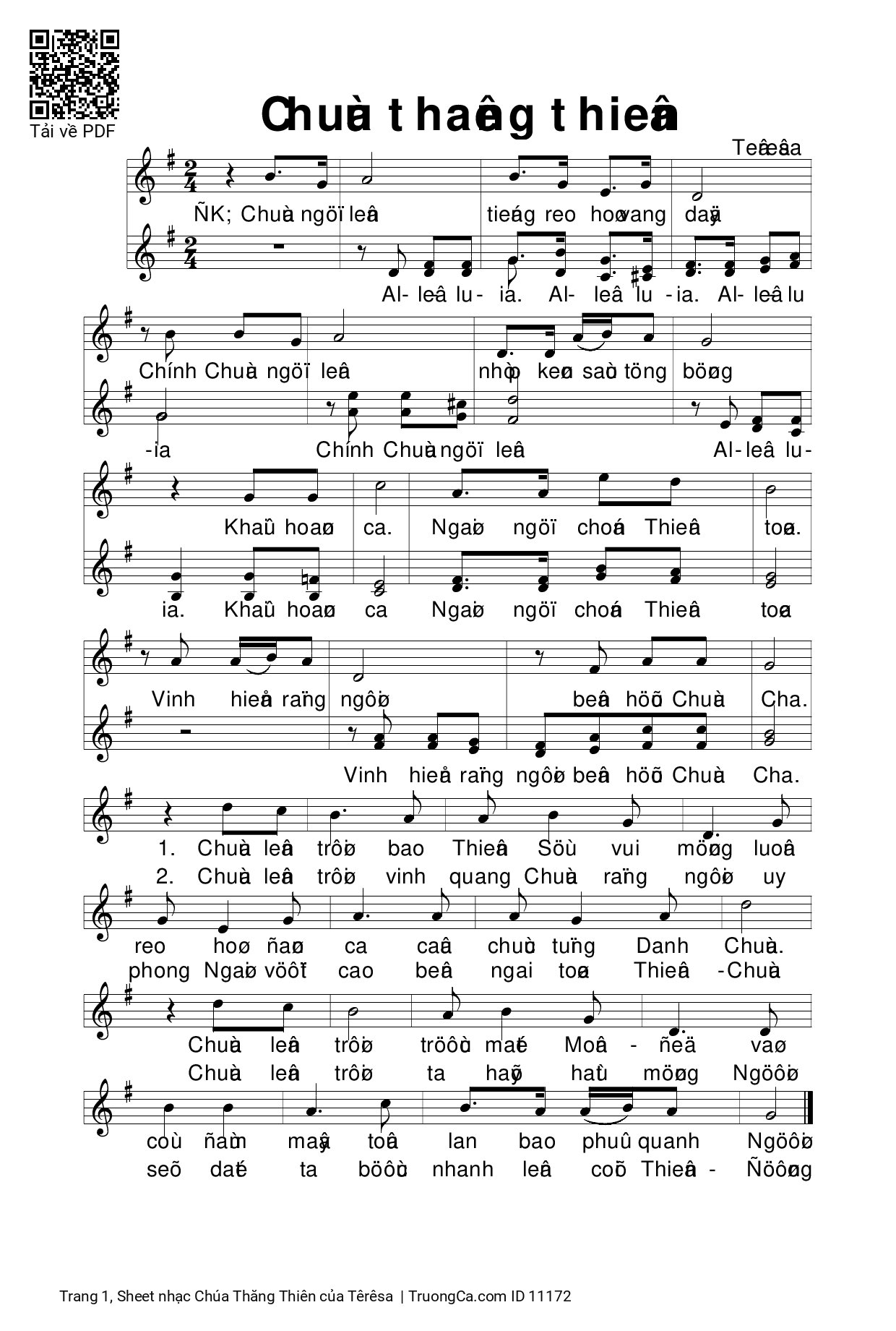 Page 1 of Sheet music PDF Chúa Thăng Thiên - Têrêsa