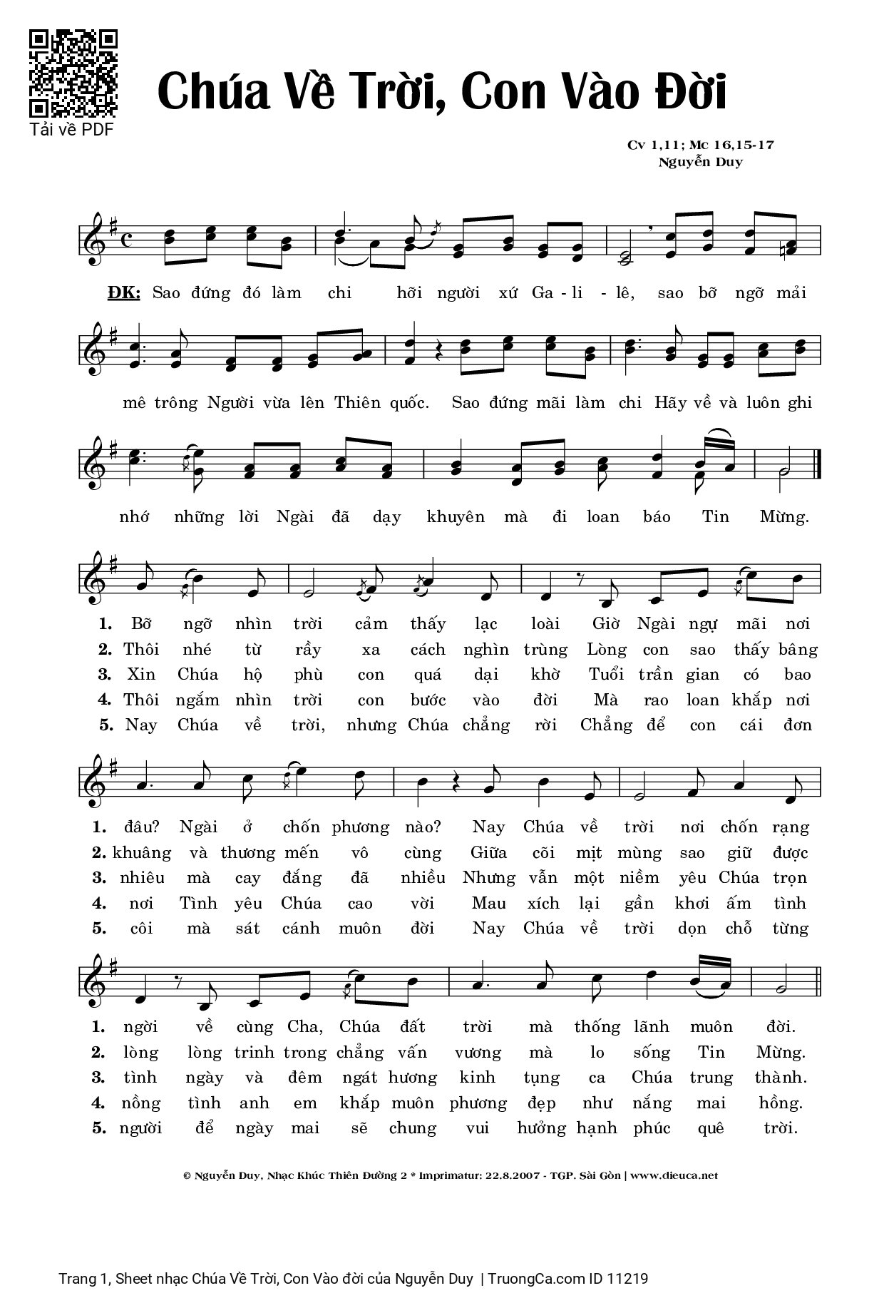 Sheet PDF of Chúa Về Trời, Con Vào đời