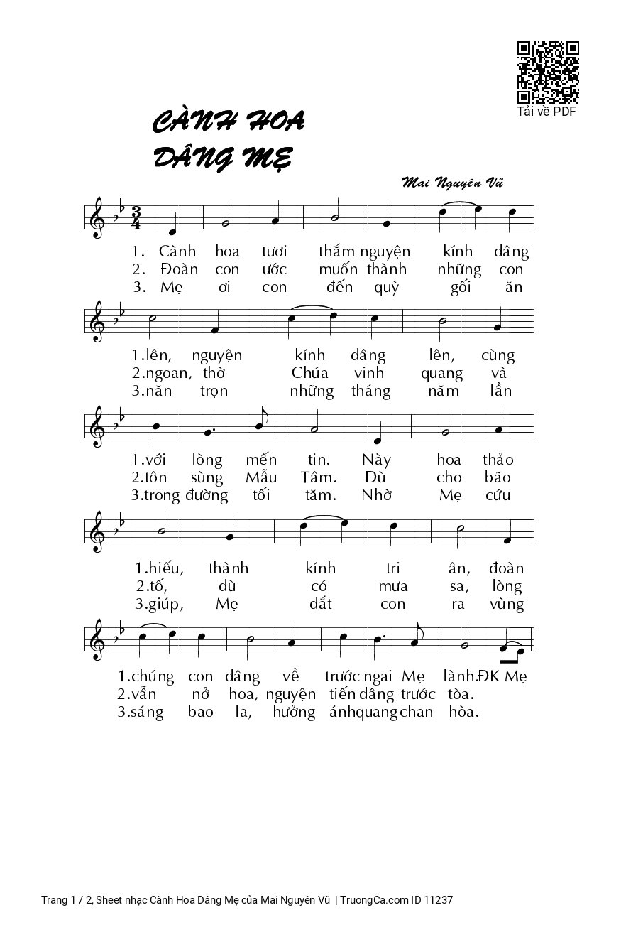Sheet PDF of Cành Hoa Dâng Mẹ